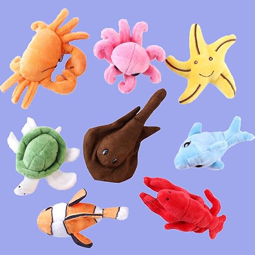 Miniatura 4 de Juego de animales marinos de peluche suave con carcasa de felpa, casa para almacenamiento, incluye tortuga de peluche, langosta, cangrejo, delfín,
