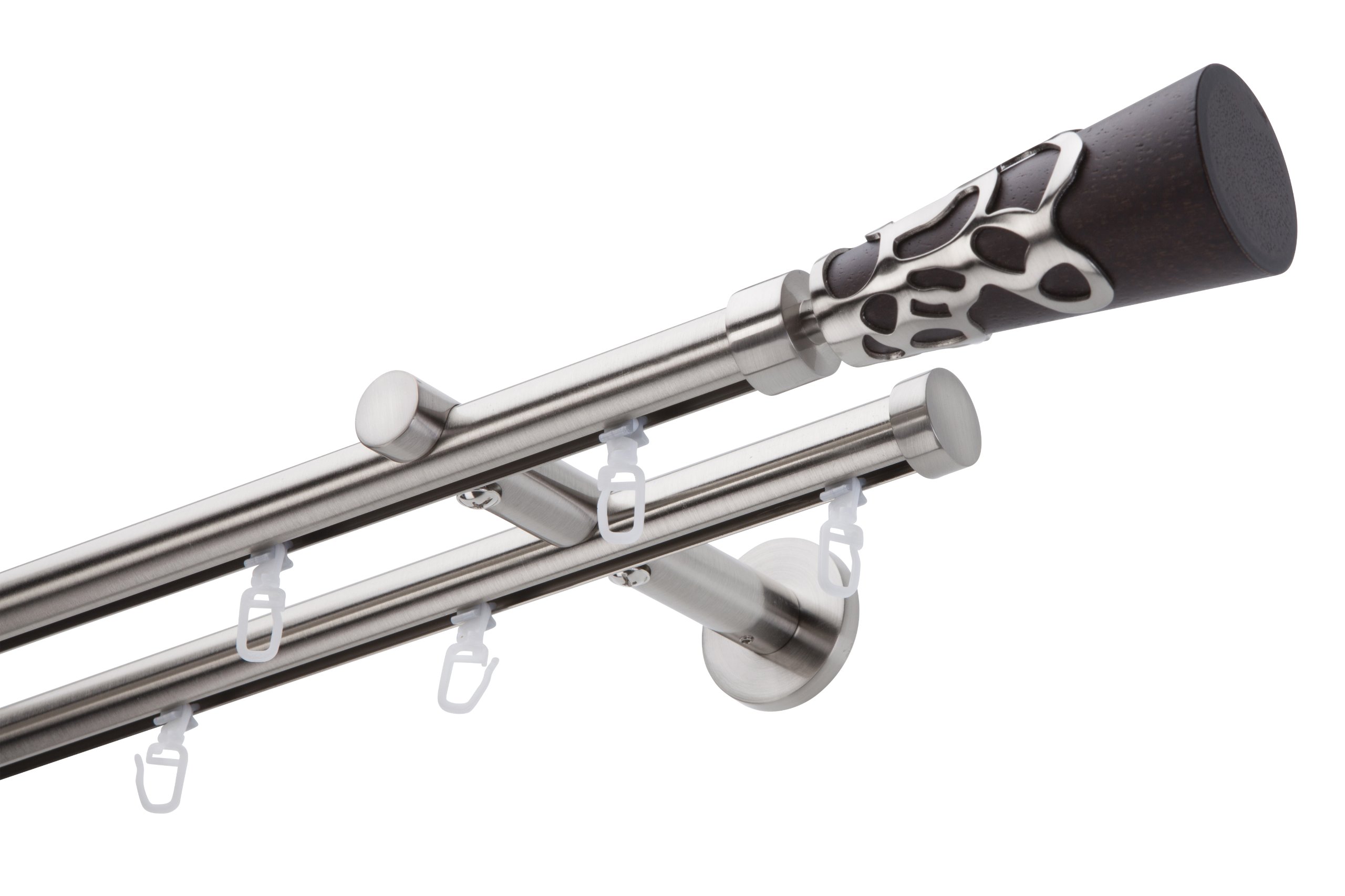 DécoProfi Gardinenstange Innenlauf 2-läufig Set Ø 20 mm Edelstahloptik (nickel gebürstet) I Länge: 600cm Aluminium für Wandmontage I Als Gardinenschiene & Vorhangstange geeignet