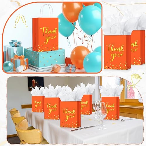 Miniatura 6 de 30 bolsas de regalo de agradecimiento con papel de seda dorado con asa para negocios, compras, bodas, baby shower, recuerdos de fiesta (naranja)