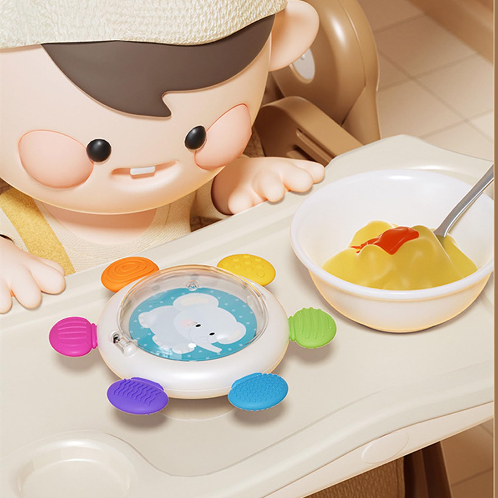 Mordedor de juguete giratorio para niños pequeños con ventosa, juguete sensorial para juegos de baño, juguete giratorio para bebé