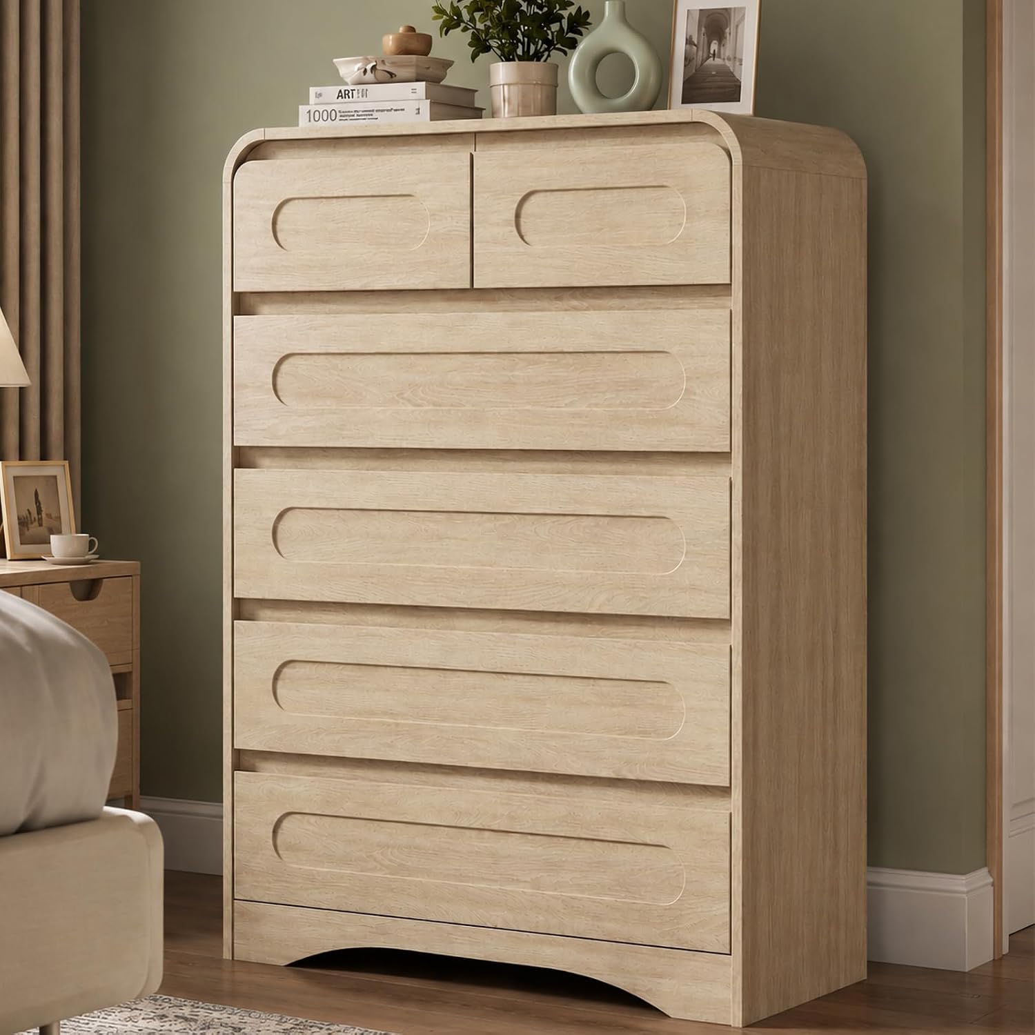 Tall Dresser for Bedroom, 6 Drawer Wood Dresser&Chest of Drawers, Oak