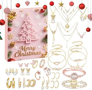Adventskalender för flickor år 2025, jul 24 | Dags partypresenter 2025 | tonåring kalender armband örhänge halsband set | För tonåringar vuxna flickvän semester födelse