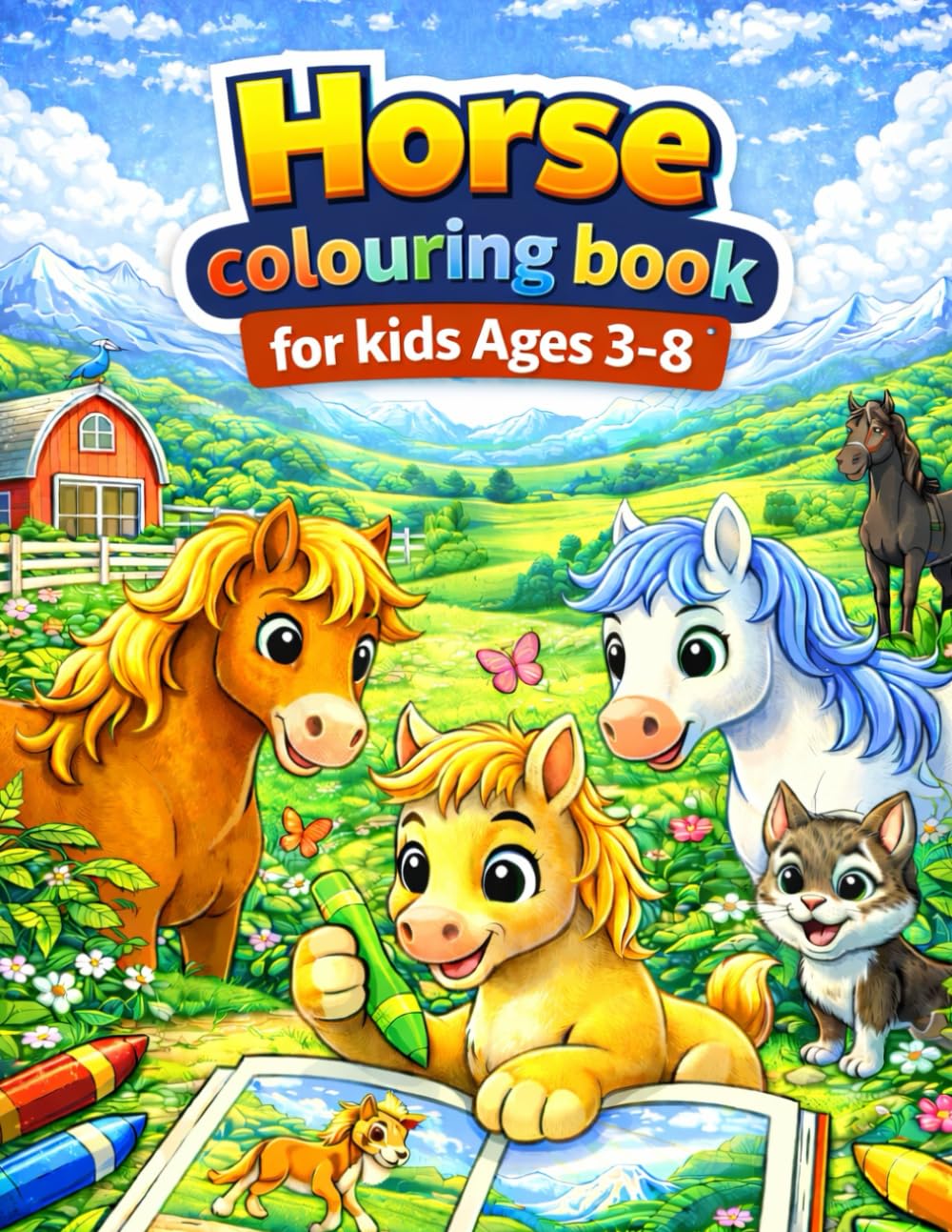 Horse Colouring Book for Kids Ages 3–8: Fun & Cute Horse Illustrations for Children | Creative and Relaxing Colouring Pages