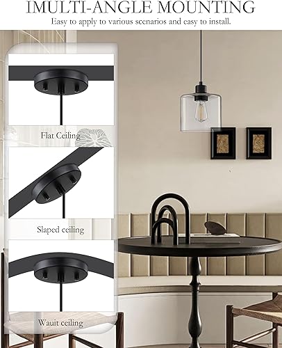 Miniatura 3 de Paquete de 2 lámparas colgantes vintage con acabado de bronce aceitado de 6.5 pulgadas, pantalla moderna de vidrio soplado transparente clásico para