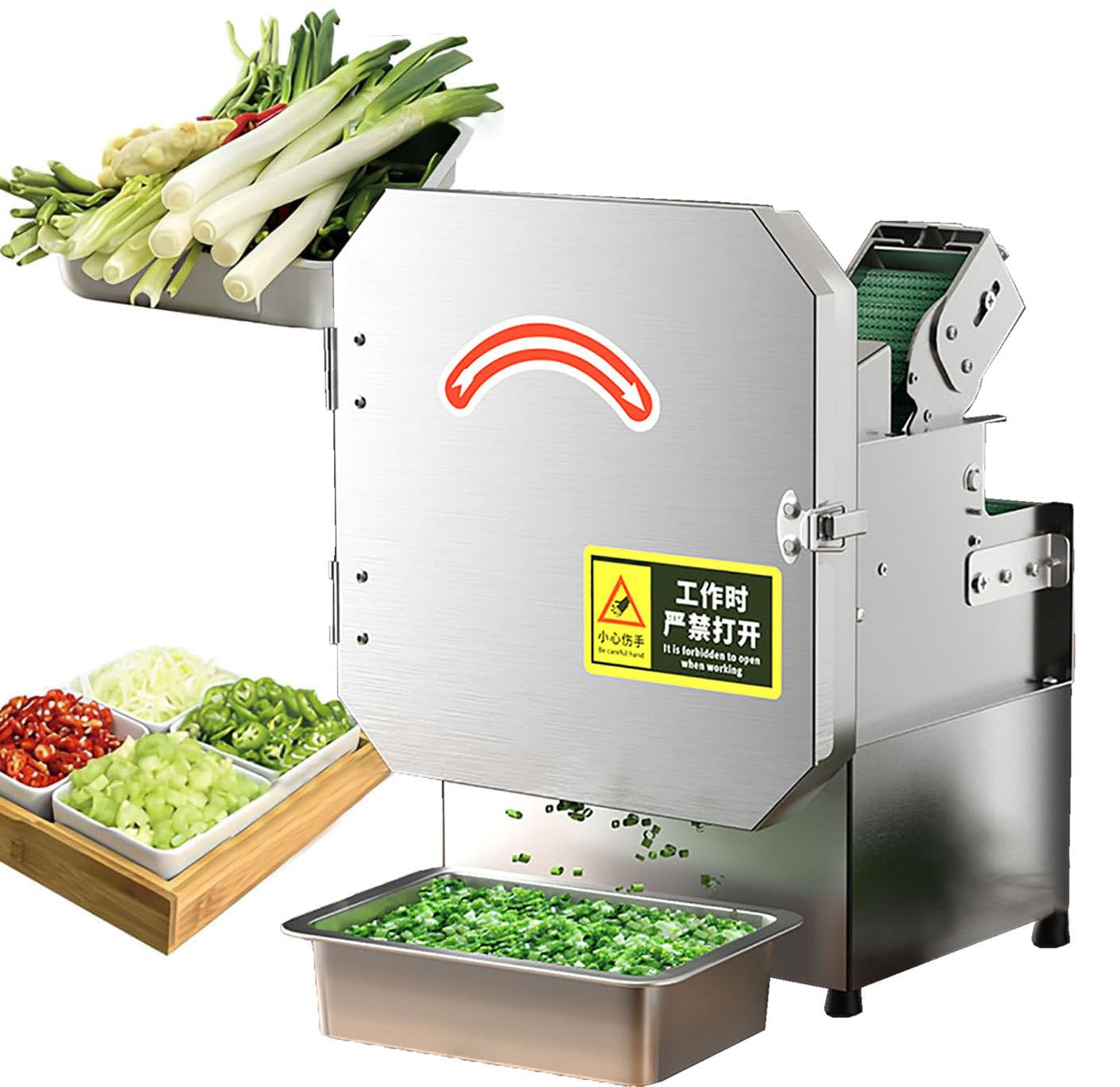 CWCQGH Electric Vegetable Cutter, Commercial Slicer with 70mm Feed Port, Processes 300kg/h of Vegetables for Efficient Chives, Scallions, Beans, and Chili Cutting