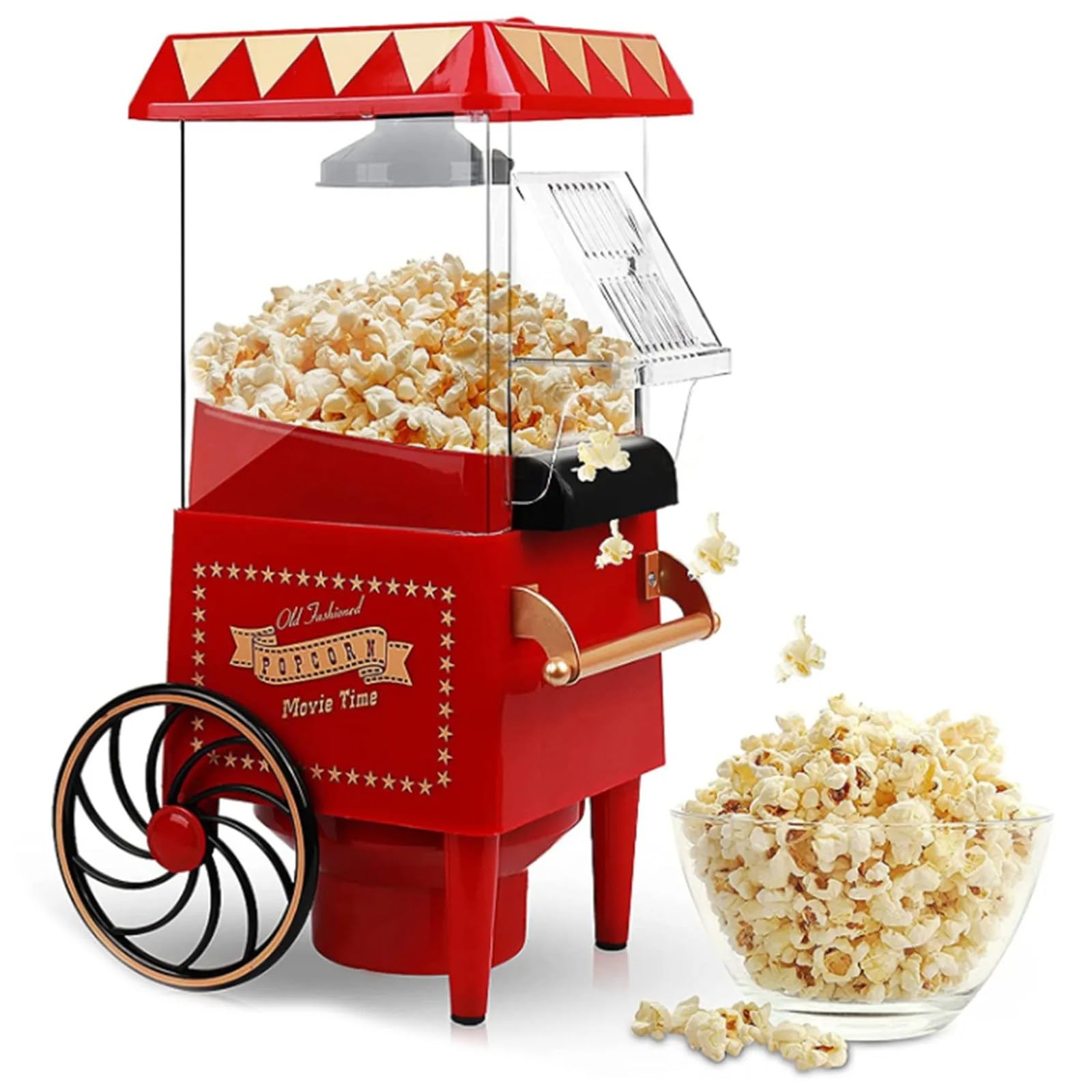 Carrello per Popcorn, Macchina per Popcorn ad Aria Calda, Macchina per Popcorn elettrica retrò, Snack sani e veloci per riunioni di Famiglia, Vacanze e Serate di Cinema