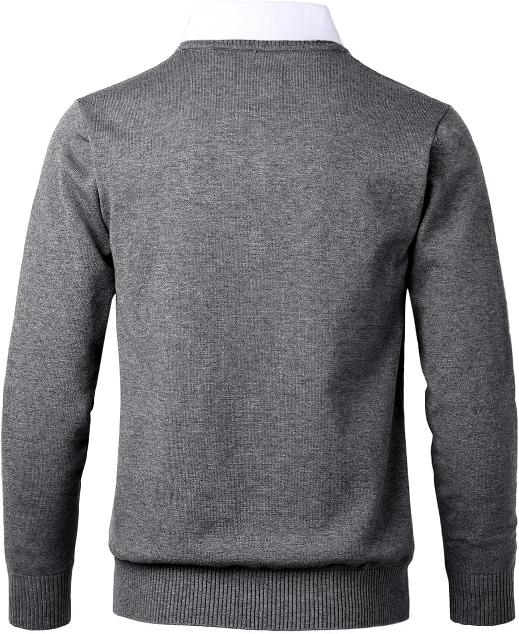 Men's Knit Sweater Fashion Pullover Soft Touch V-Neck Sweatshirt Top with Plaid or White Mock Shirt Collar - Image 3