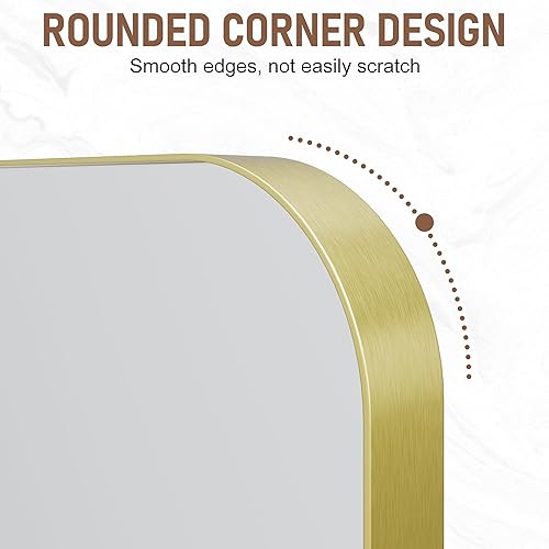 Miniatura 16 de Espejo de baño con marco de aleación de aluminio negro de 24 x 36 pulgadas, vidrio templado, espejo de baño rectangular redondeado, se cuelga