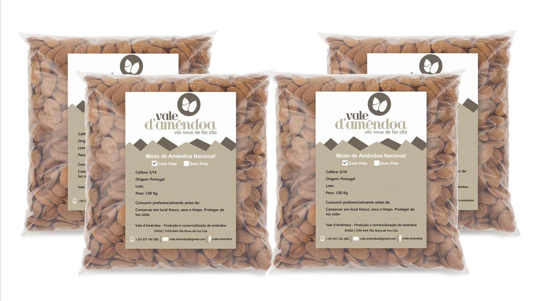 Almendra Con Piel de Portugal 4kg | Sin Gluten | Ideal para Dieta Vegana, Vegetariana, Keto, Paleo y Macrobiotica | Perfecta para Transformar en Harina, Crema y Bebida de Almendras, de Vale D'Amendoa