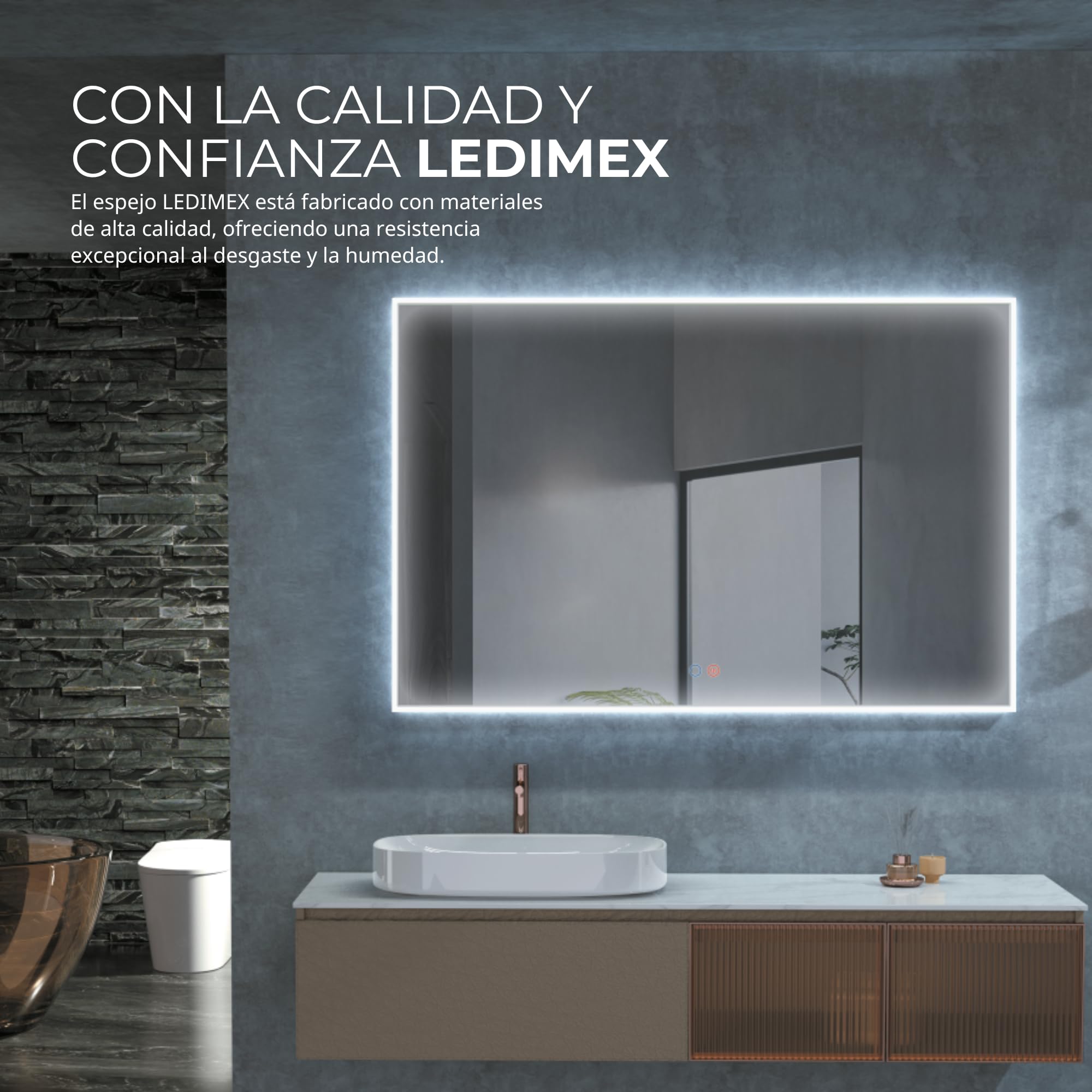 NOLUXA LEDIMEX - Lustro łazienkowe z podświetleniem 60x80cm | Prostokątne lustro z zimnym światłem LED 6500 k | Lustro Łazienkowe ze zintegrowanym oświetleniem bez ramy do mebli | Seria Szwecja