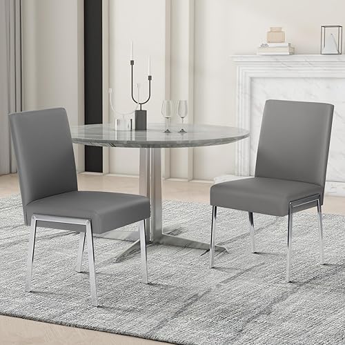 Miniatura 4 de Juego de 2 sillas de comedor modernas, cómodas sillas de comedor con cojines gruesos, silla auxiliar de cocina tapizada de cuero con pies de metal