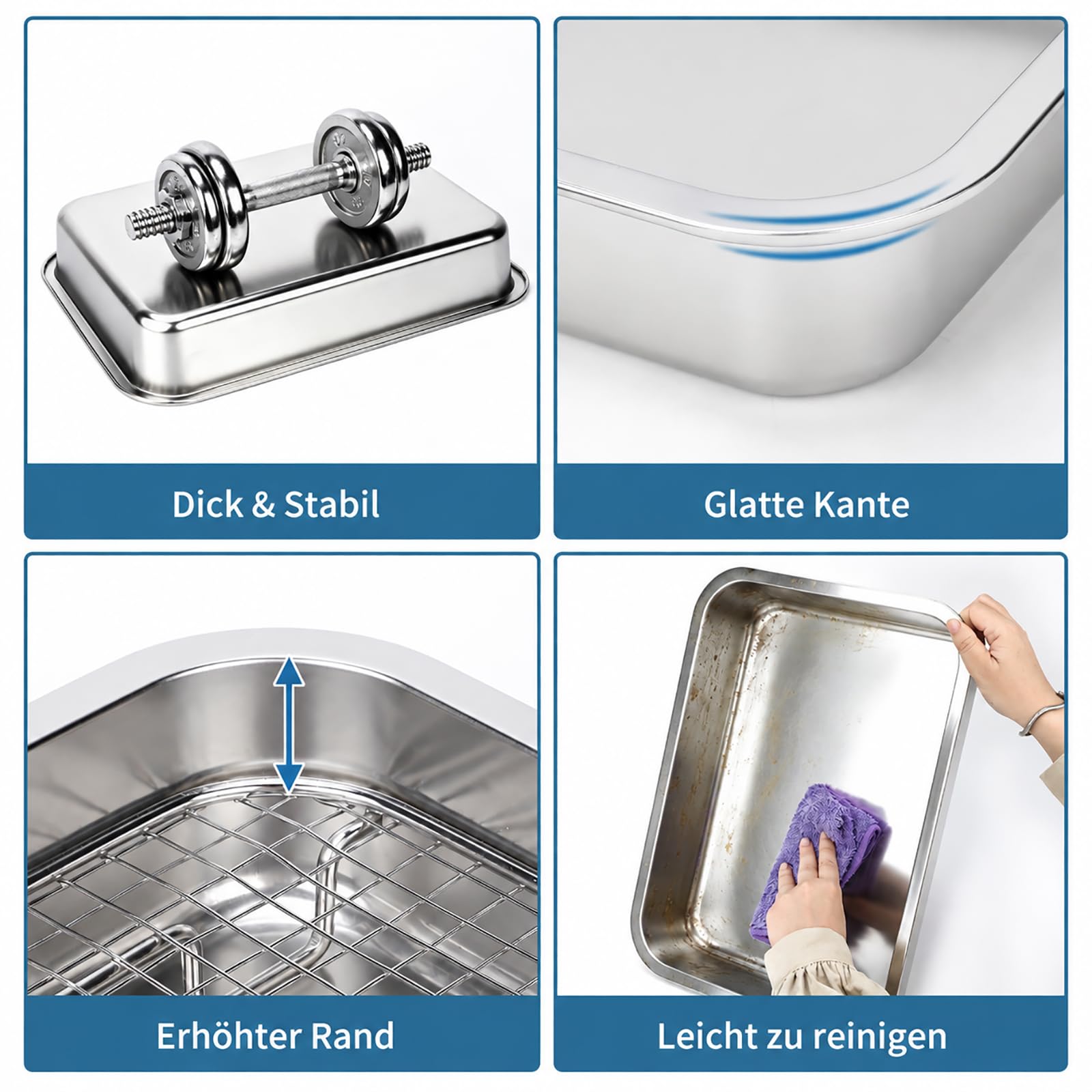 HYLYUN Große Edelstahl Kaninchen Toilette mit Gitter, inklusive Handfeger