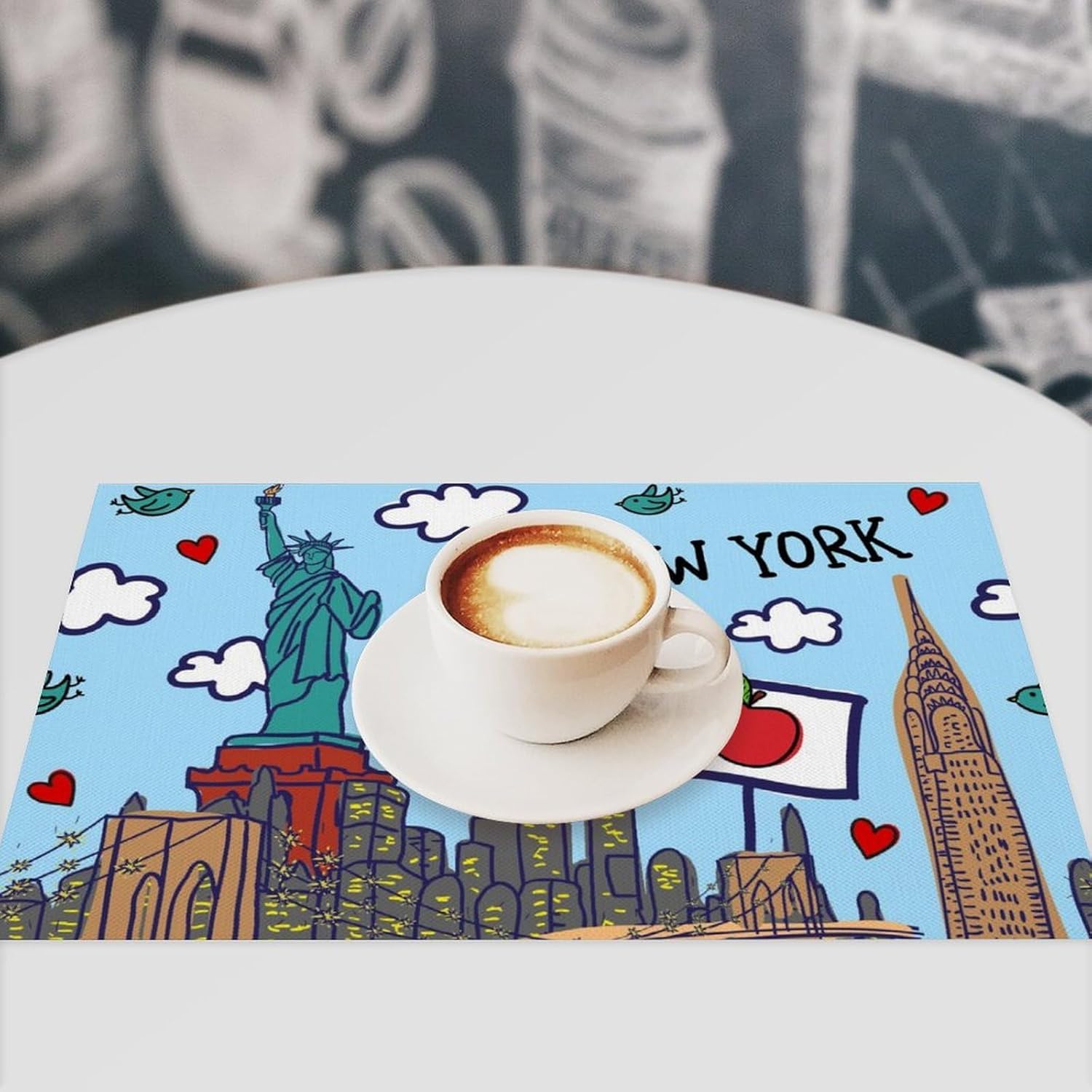 I Love New York Printed PVC Placemats Set Place Mat Dining Table Decor Gifts for Wedding Party Home Restaurant 4 PCS