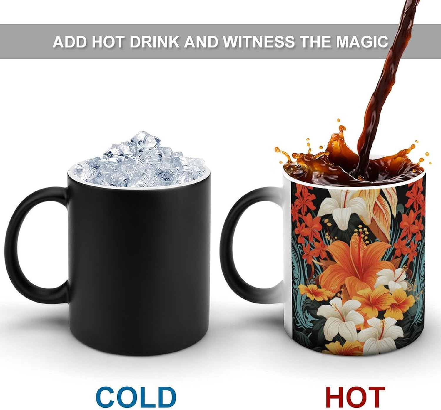 Color Changing Mug Flowers And Tribal Patterns Printed Ceramic Coffee Mug Heat Changing Sensitive Mug Magic Heat Changing Coffee Mug Novelty Coffee Mugs