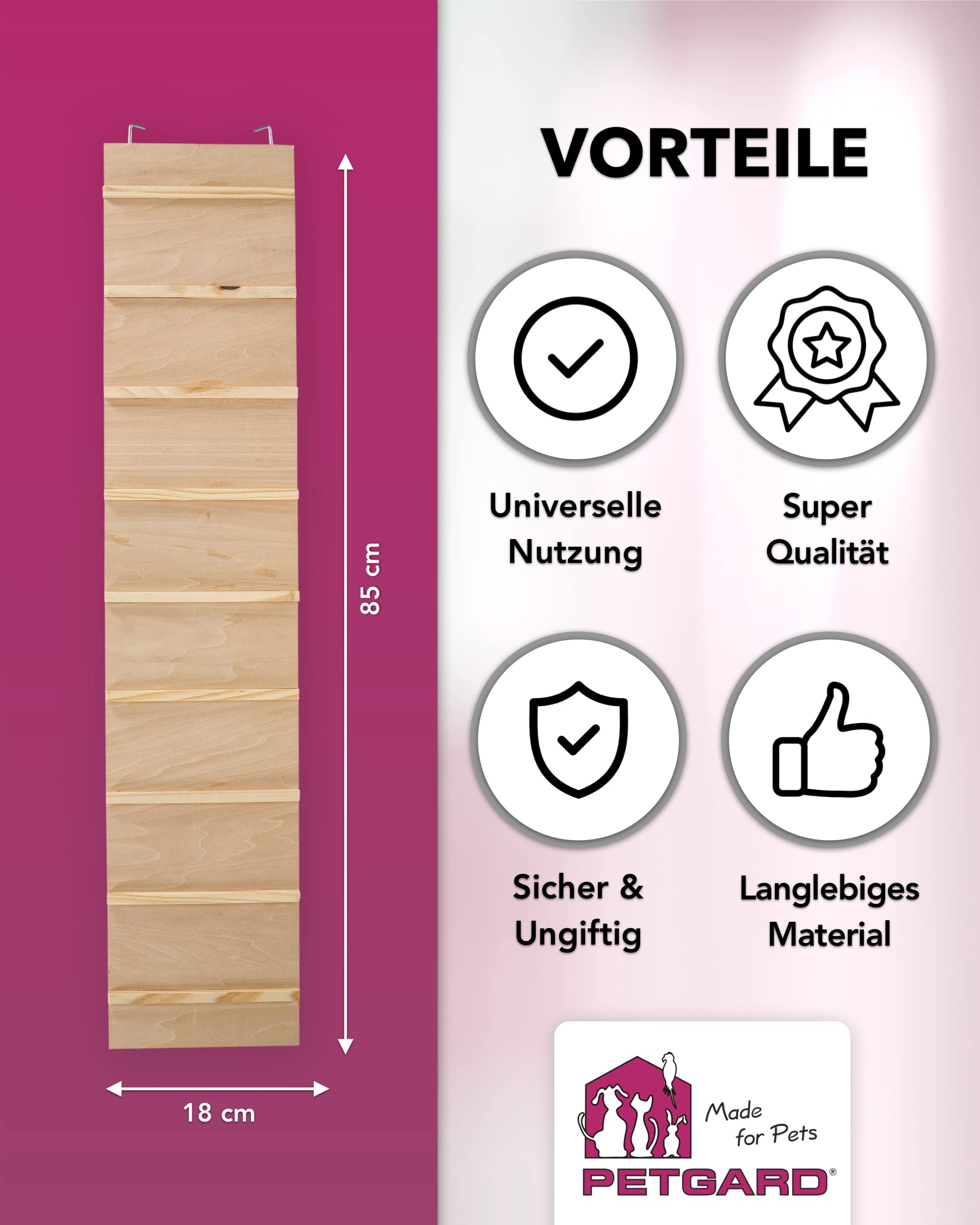 WEGA Lot de 2 échelles en bois contreplaqué pour rongeurs 85 x 18 cm