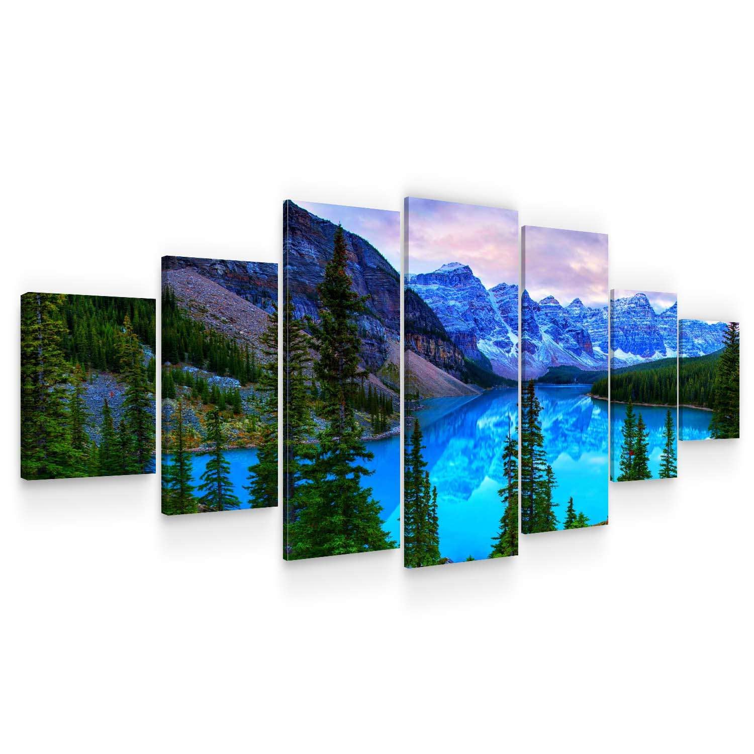 Startonight Blue Huge Canvas Wall Art - Mountain Landscape Large Framed Set Of 7 100 X 240 Cm