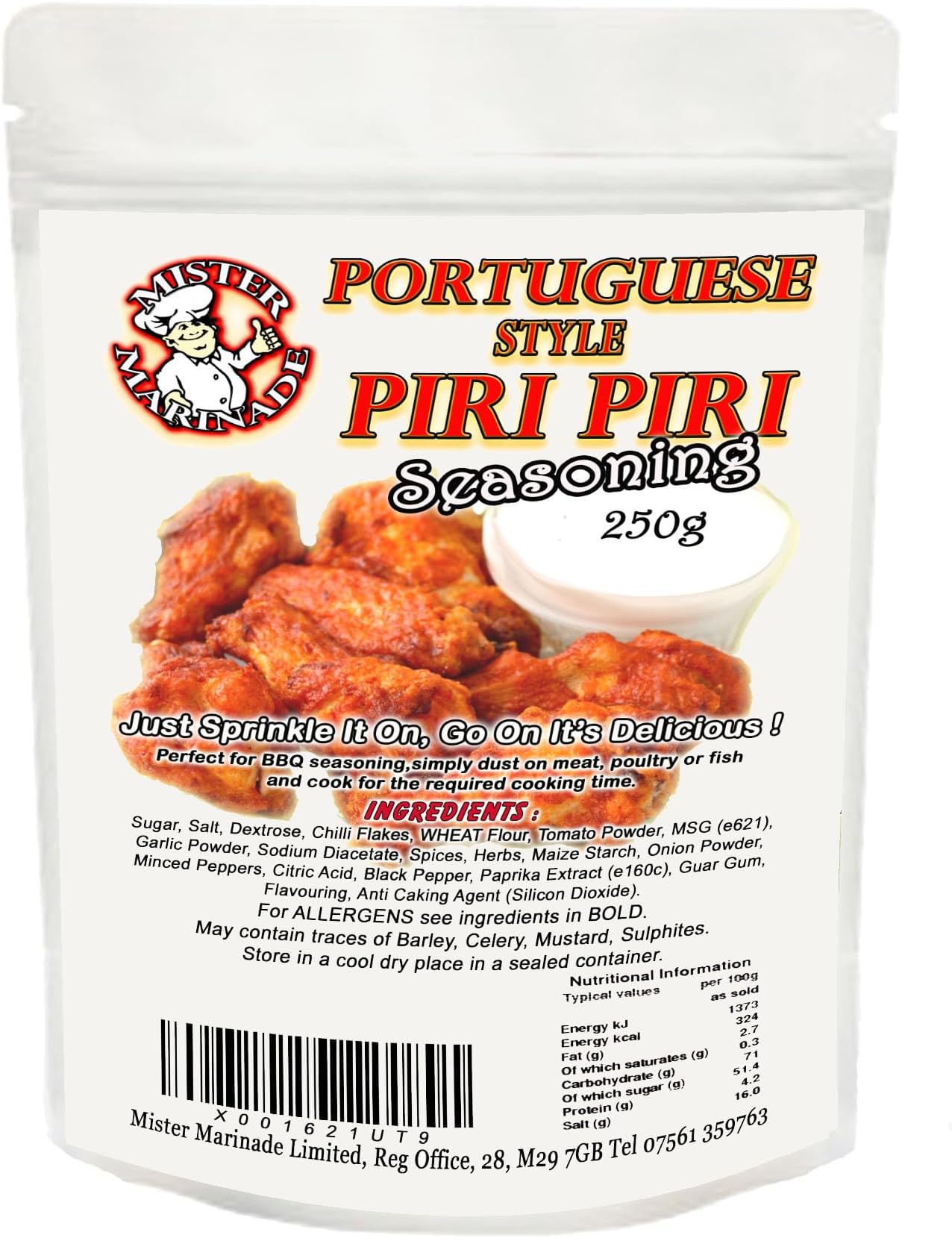 – MISTER MARINADE Portuguese Peri Peri BBQ Rub Seasoning 250g Big Pack, Authentic Blend of Chillies Peppers & Herbs for Restaurant Quality Peri Peri