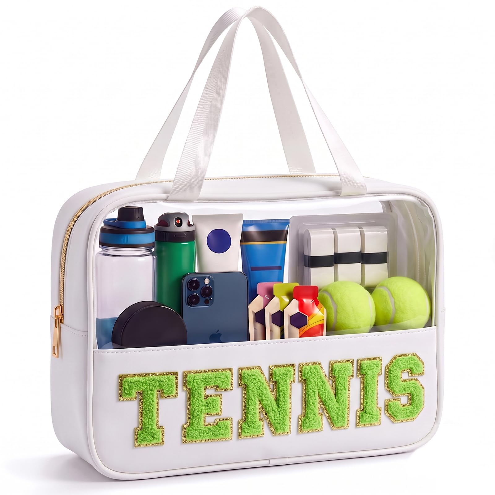 Tennis Makeup Bag, Tennis Gifts for Women Girls, Cute Chenille Letter Patch Clear Cosmeti…