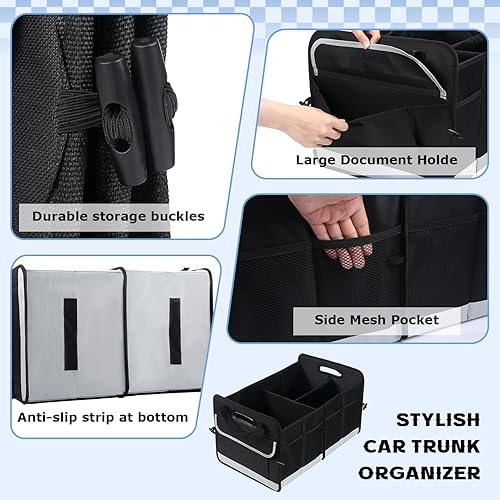 Miniatura 4 de Organizador de maletero de automóvil, 72 L de gran capacidad, impermeable, almacenamiento automático con tiras inferiores antideslizantes,