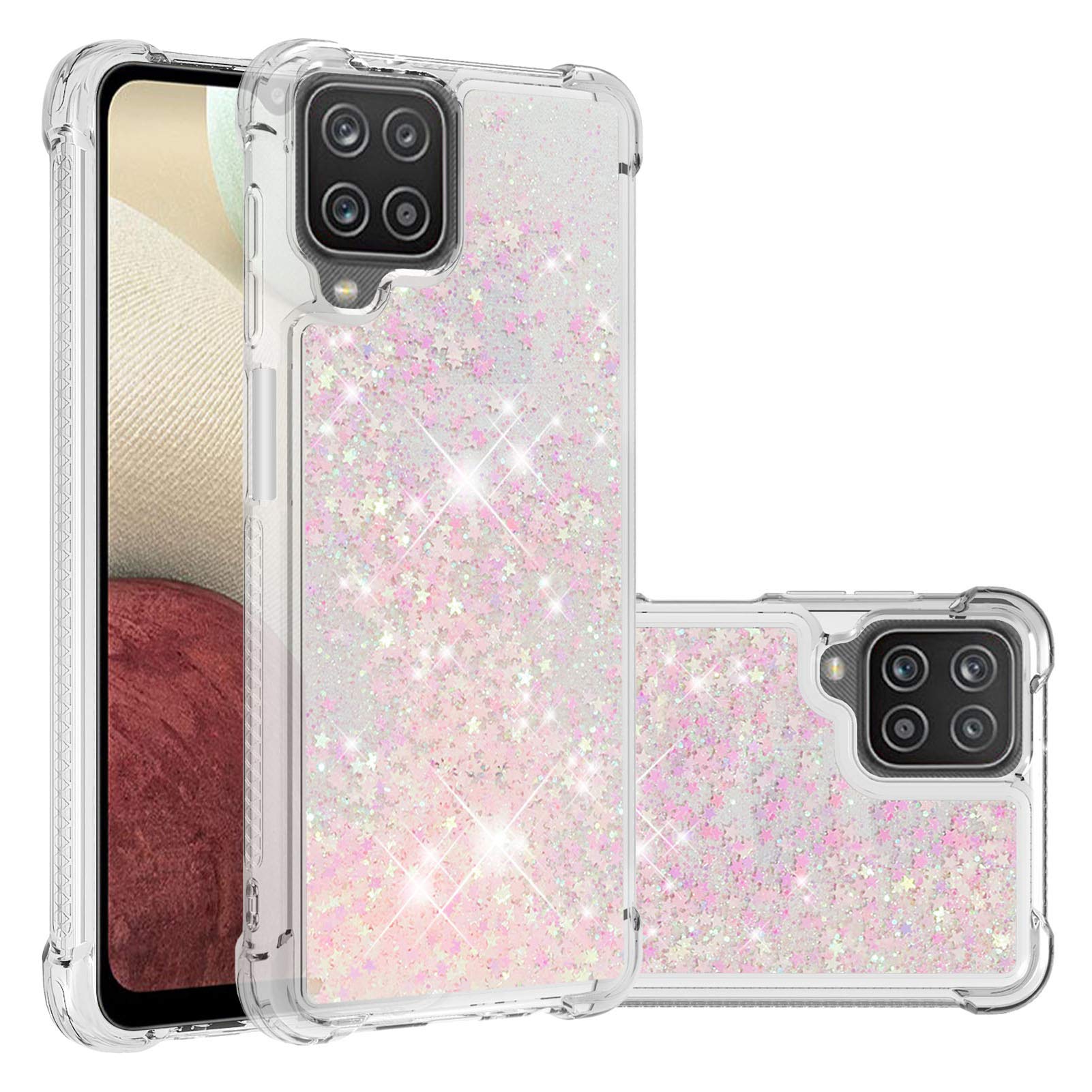 Transparent Liquid Case für Galaxy A12 Silver, Gel Silicone Phone Case Glitter Floating Liquid Cover Ultra Slim Bumper Case Sparkly Back Case Resistant Hard Compatible with Samsung Galaxy A12