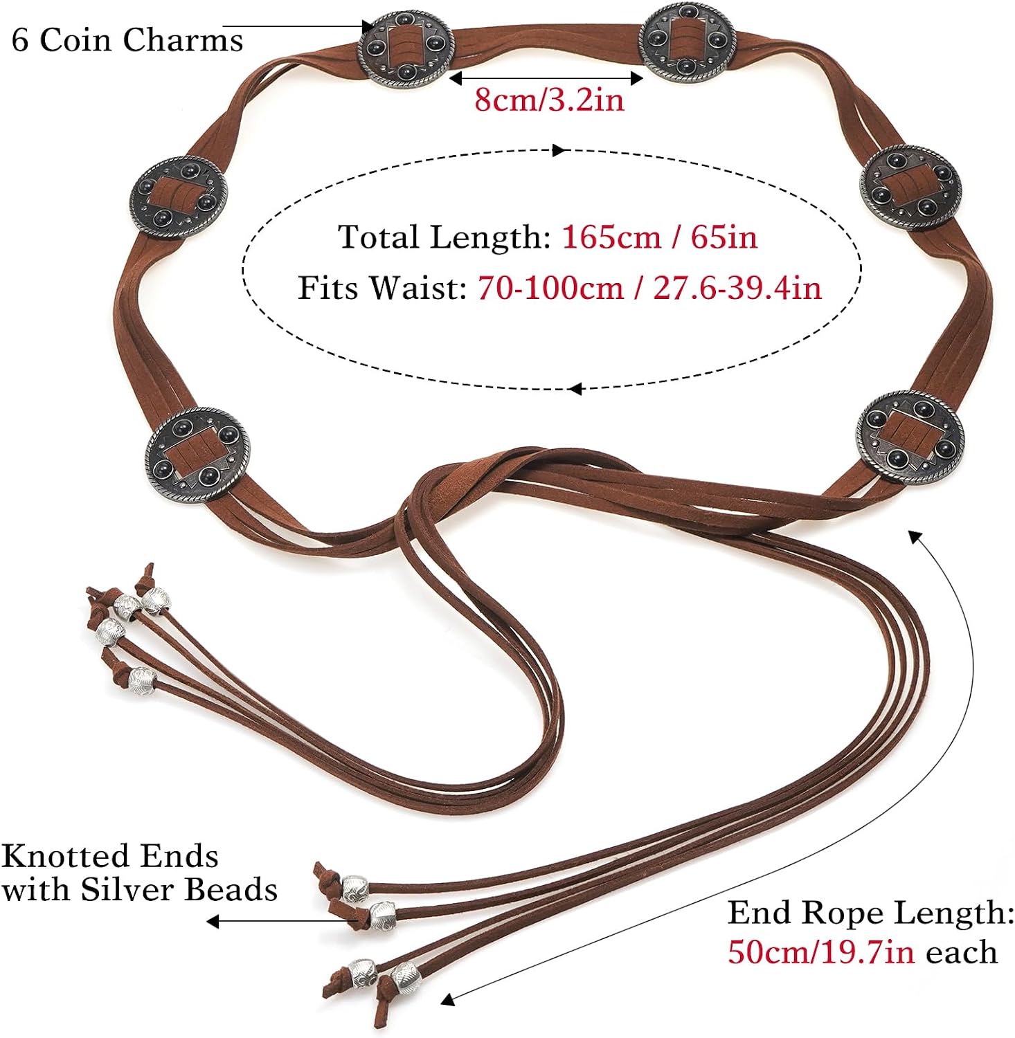 Women Knotted Waist Belt Bohemian Style Tassel Belt Vintage PU Leather Belts for Dresses