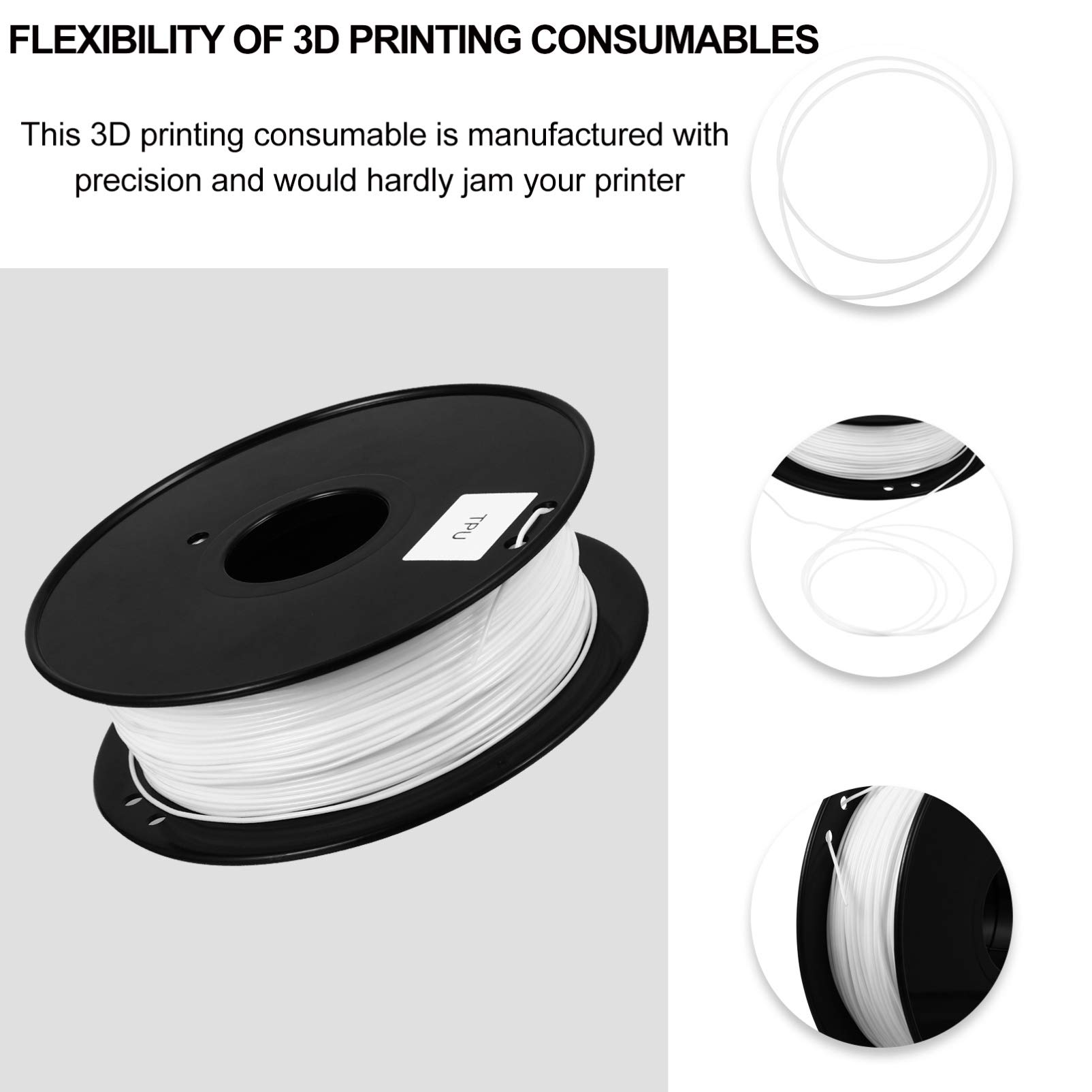 iplusmile Filamento Tpu Flexible para Impresora 3d, 1.75mm, 0.8kg, Fabricación de Precisión, Casi sin Atascos