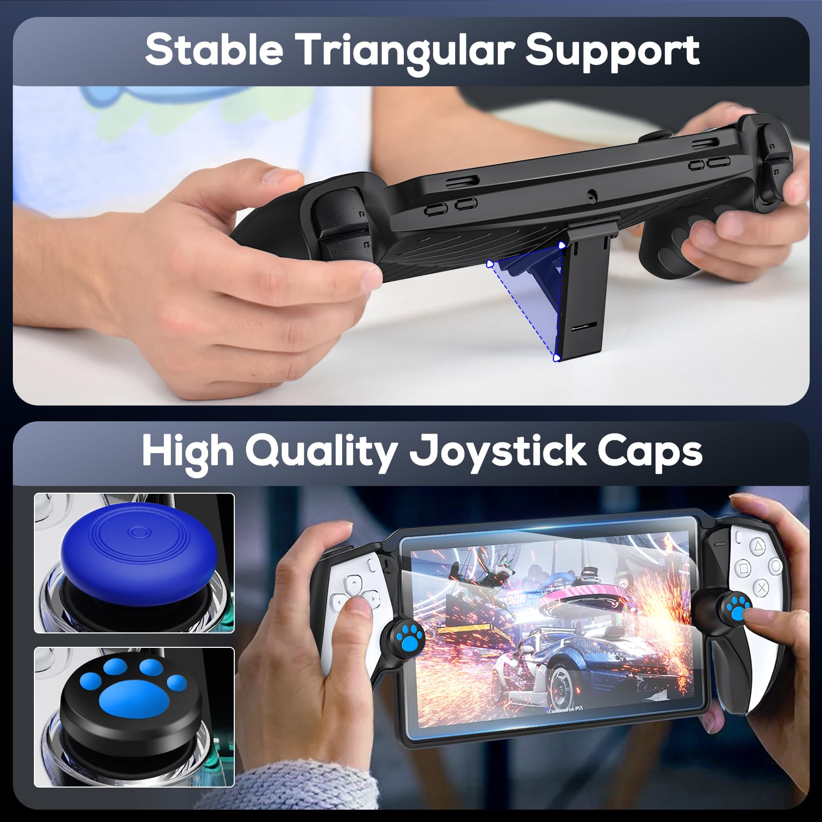 10-in-1 Tasche für Playstation Portal Remote Player, TPU weiche Schutzhülle mit Ständer, 2*gehärteter Schutzfolien, 4*Daumengriffe, KOVA Schutztasche Zubehör Tragetasche für PS Portal Konsole-Schwarz