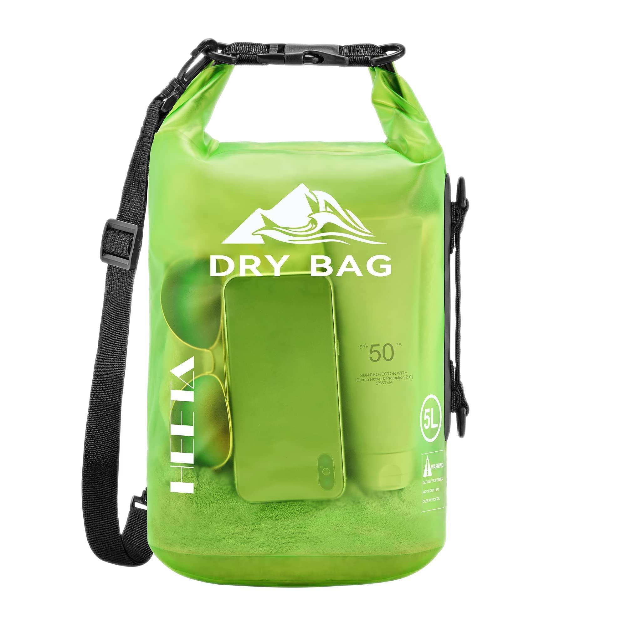 HEETA Waterproof Dry Bag for Women Men 5L/10L/20L/30L/40L Roll Top Lightweight Dry Storage Bag Backpack with Phone Case for Travel Swimming Boating Kayak Camping Beach (Lemon Green 10L)