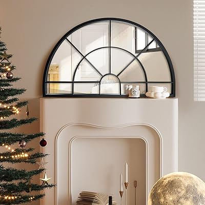 WAMIRRO Arched Window Pane Mirror Decor,Farmhouse Wall Mirror,Mantel Mirror for Fireplace/Living Room,24