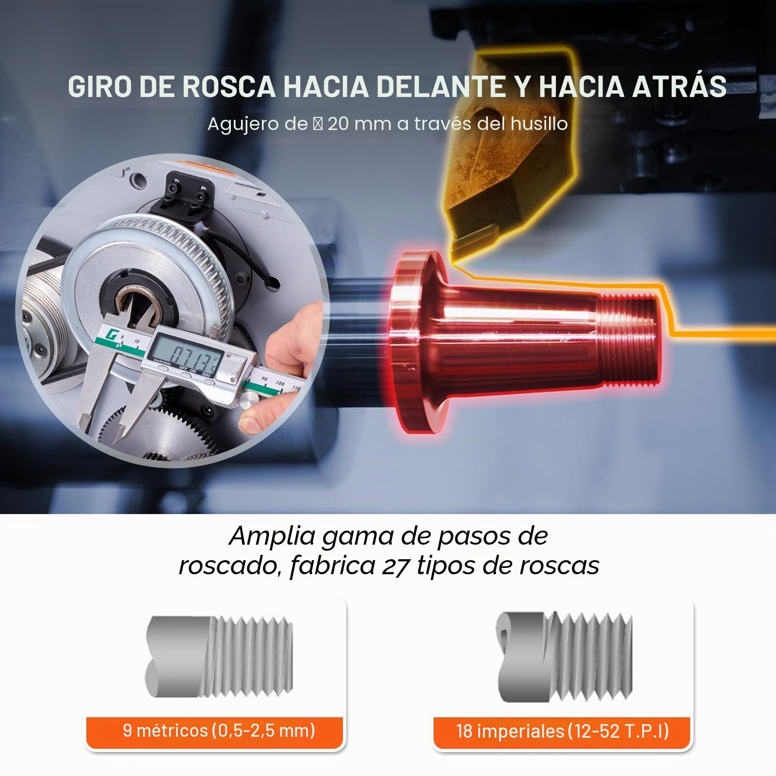 VEVOR Torno de Metal de Precisión 7" x 14" Mesa de Torno de Metal 500 W Velocidad Variable Continua 0-2200 rpm Motor de Cepillo de Metal Caja de Herramientas para Mecanizado de Piezas de Precisión