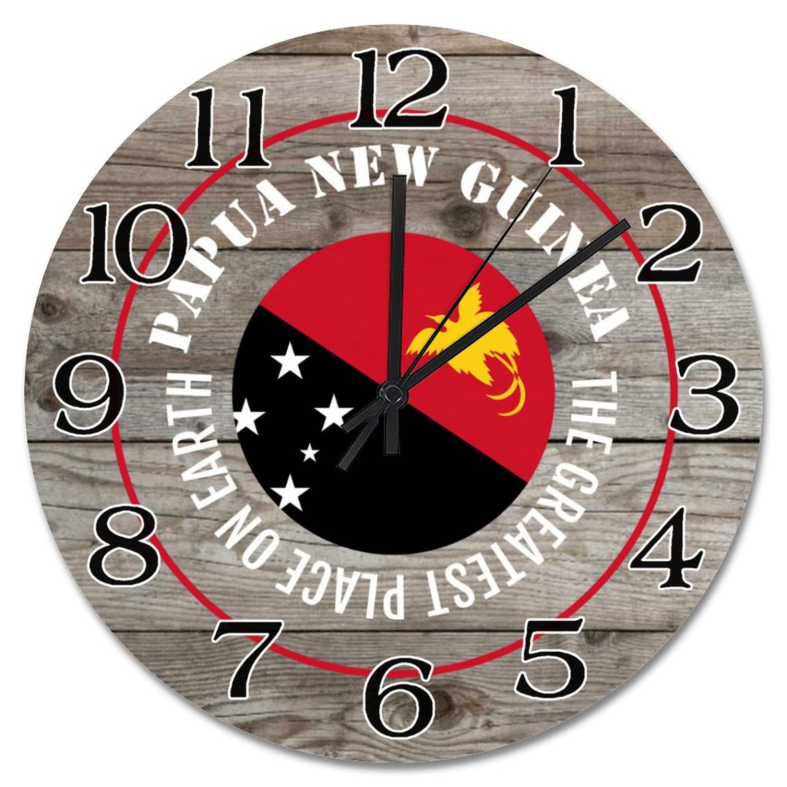 Horloge murale silencieuse drapeau Papouasie-Nouvelle-Guinée bois