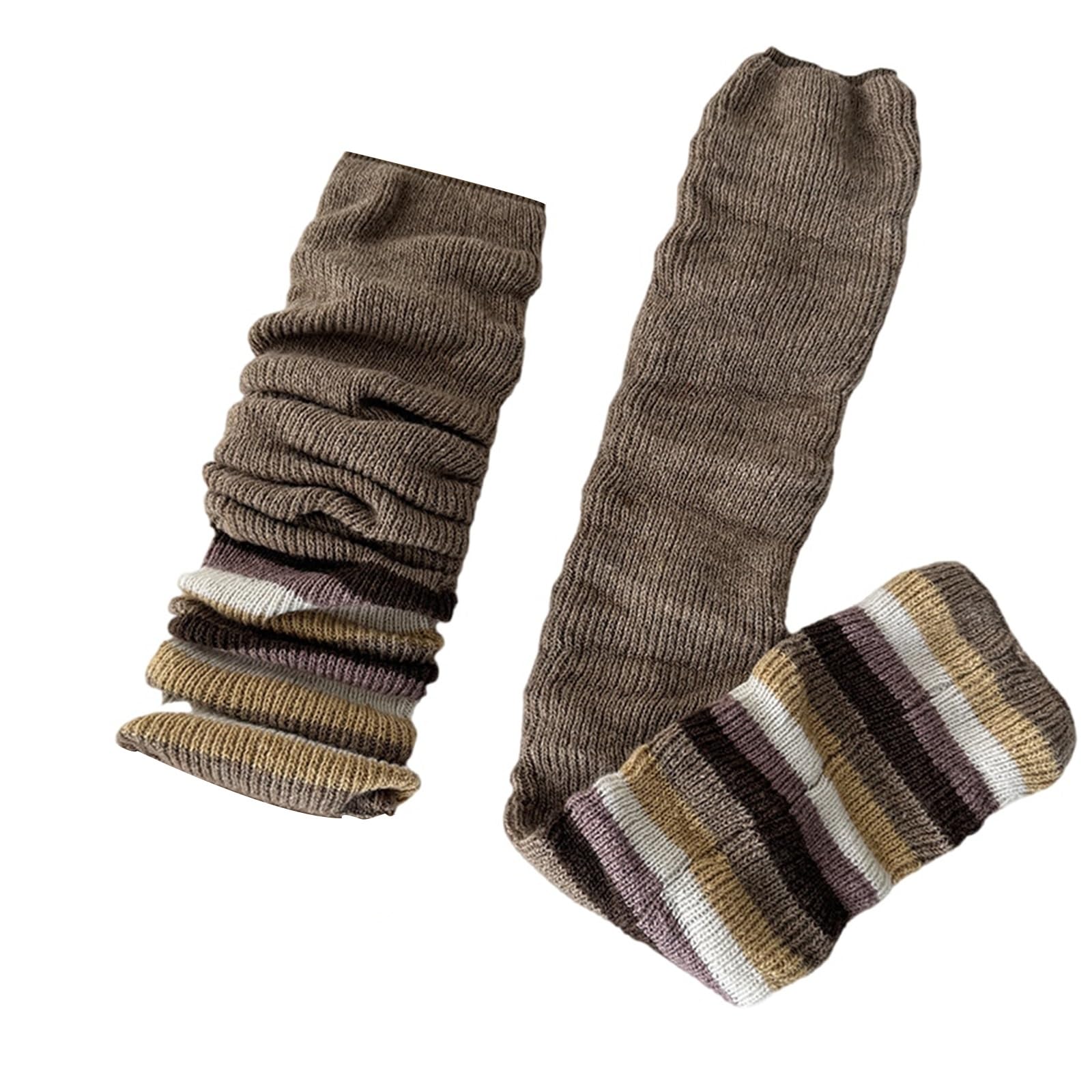 Chaussettes en tricot épais contre le froid aux jambes style bohème marron