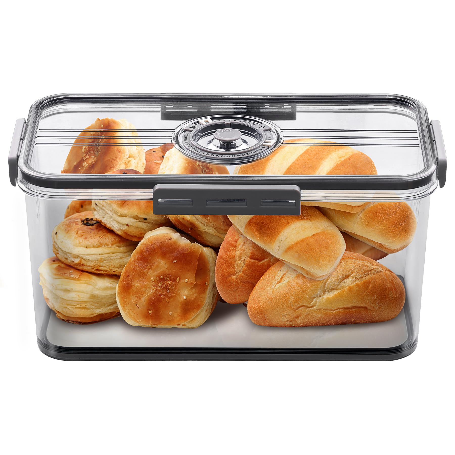 ANYPROLUS Bread Box for Homemade Bread Boxes for Kitchen Counter Airtight, Time Recording Bread Storage Container with Lid, Bread Containers Storage Airtight Loaf Bread Keeper, Dark Grey