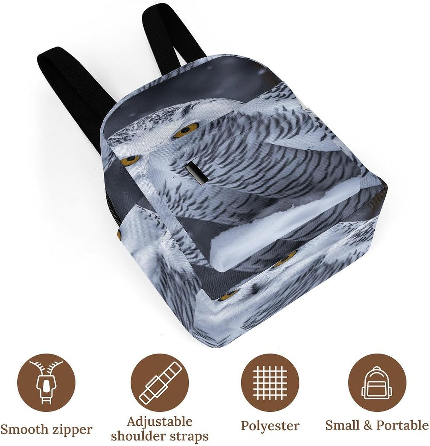 Arctic Owl Mini Backpack Purse for Women | Waterproof durable oxford cloth casual daypack, lightweight small rucksack for work travel outdoor camping daily use & gift
