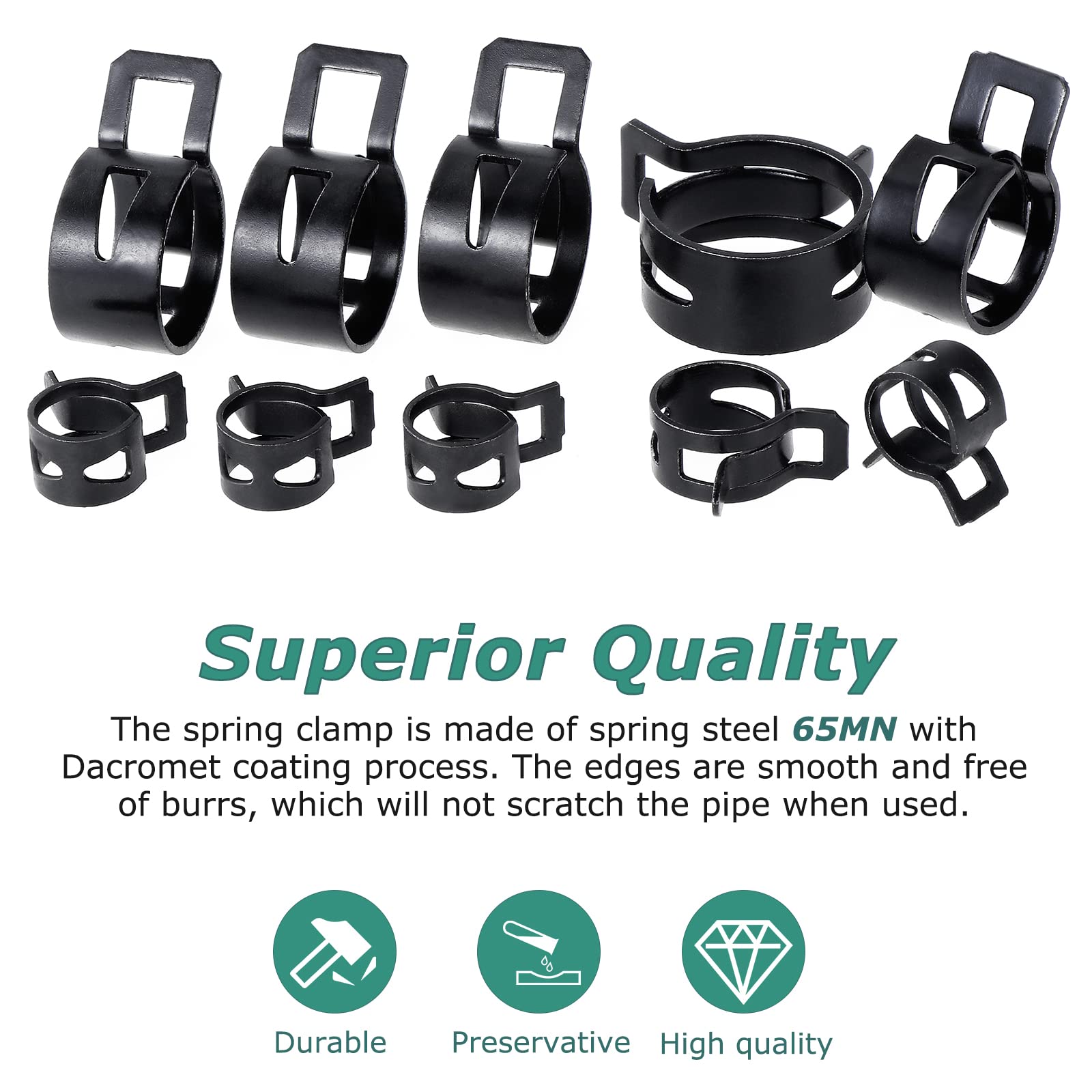 300 Pièces Colliers de Serrage à Ressort, Clips à Ressort Tuyau Serre-Joints à Tuyaux, 10 Tailles 5-18mm Colliers de Clip à Ressort, Colliers de Conduite de Carburant Tuyau avec une Pinces