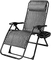 Vista 13 de S AFSTAR Silla de gravedad cero, silla de descanso de gran tamaño para exteriores con soporte para tazas y almohada desmontable, reclinable plegable