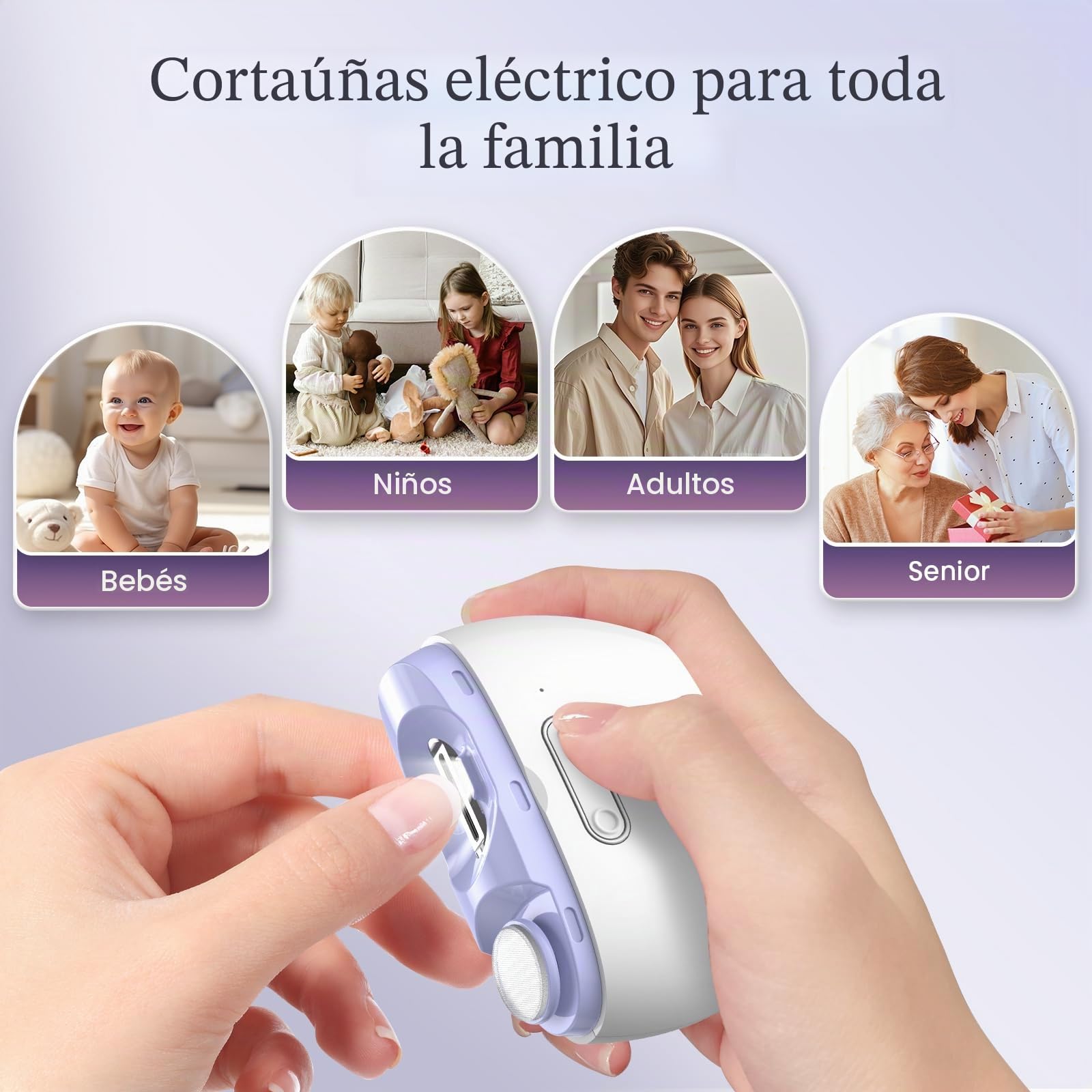 Cortaúñas eléctrico automático, lima de uñas portátil, sin ruido, restos de uñas, cubierta de uñas, lijado y pulido, 2 en 1, fácil operación, luz LED, cortador de uñas, cortador de uñas para niños