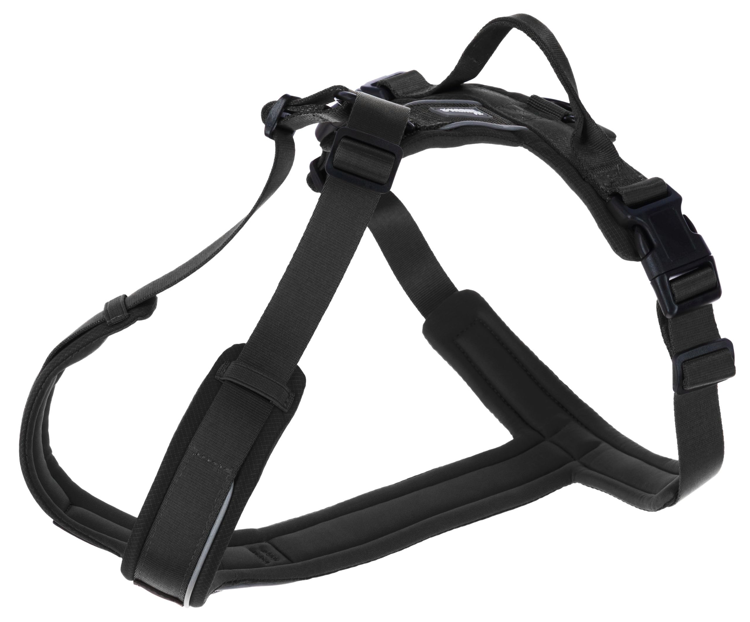 Kerbl Pet Dallas Black Harness Neck 50-62cm Chest 56-74cm Nylon Y Shape Reflective with Clip Fastening for Medium Large Dogs