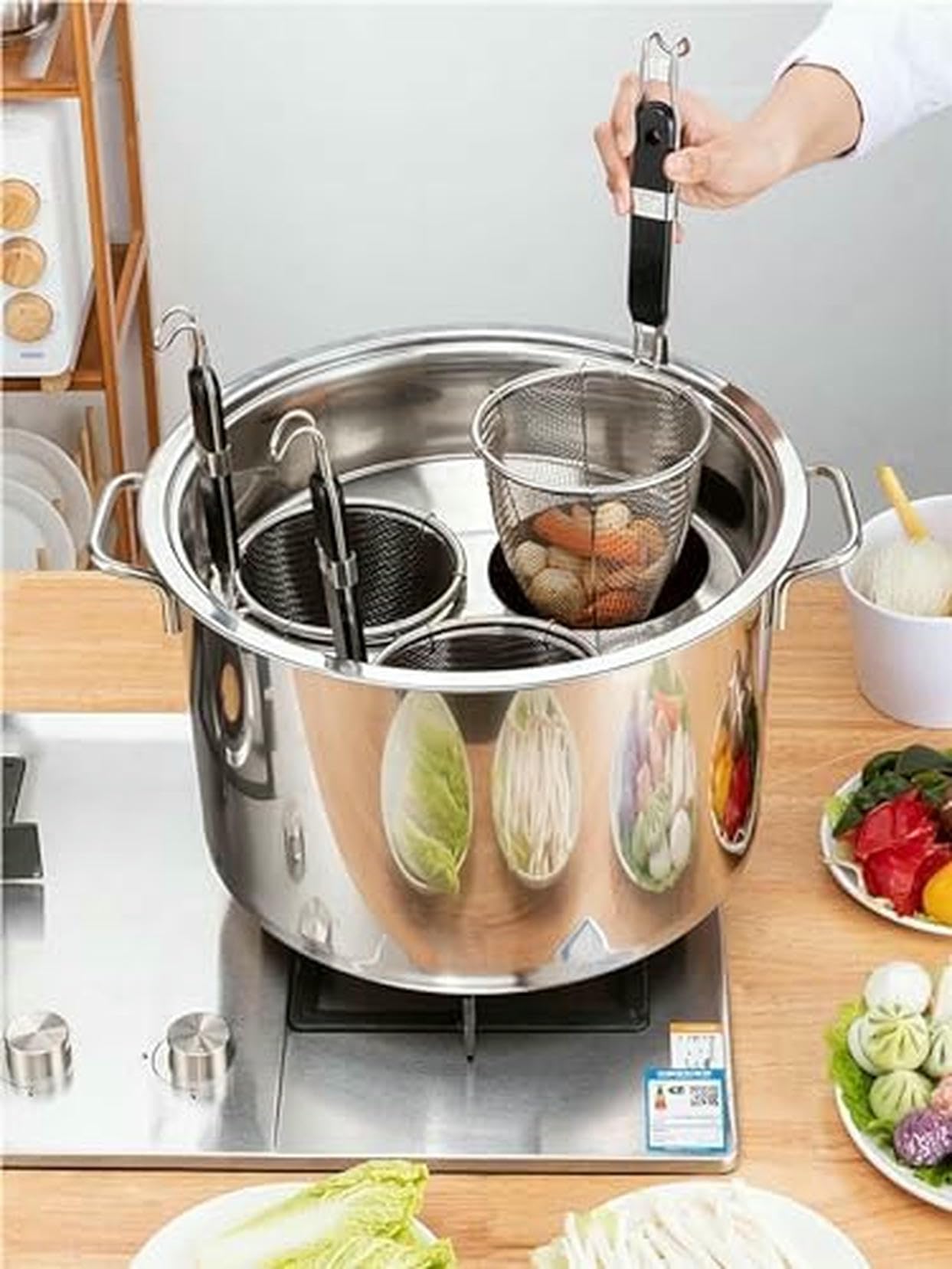 Pentola per la Pasta in Acciaio Inox da 3/4/5 Litri con scolapasta, Uno Strumento da Cucina Multifunzionale per cuocere Pasta, Verdure, ECC. - 4 Fori di Scarico per Un Facile utilizzo.