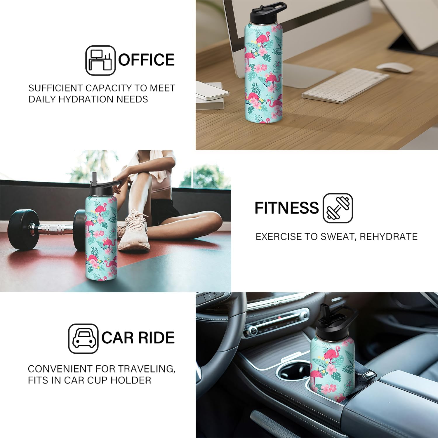 40oz Flamingo Water Bottle with Handle and Flip Straw, Animal Sports Stainless Steel Insulated Cup Travel Coffee Mug Tumbler, Birthday Mothers Day Chritmas Gifts for Women