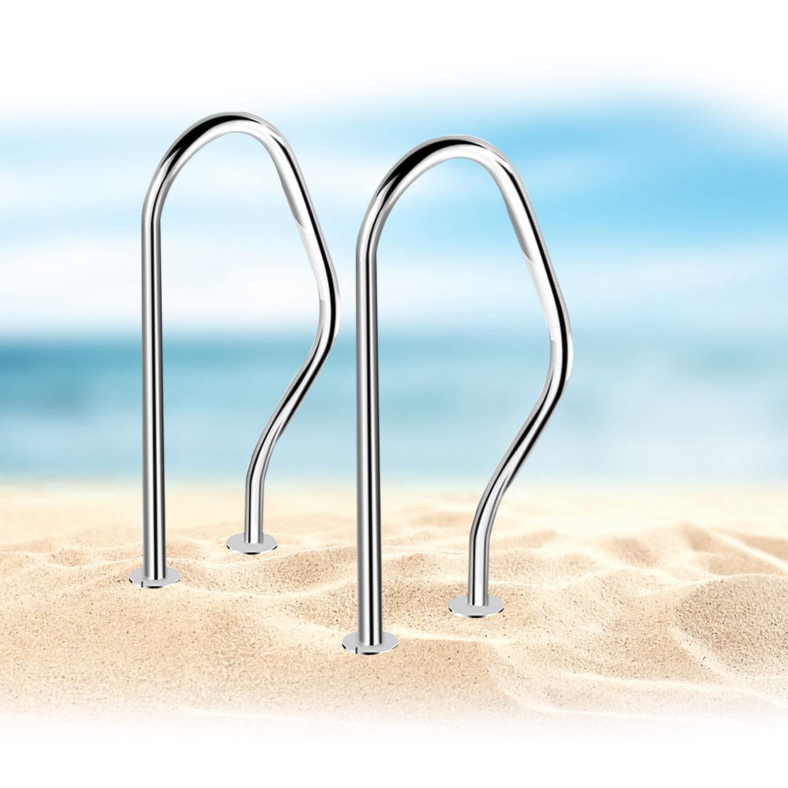 Rampe de piscine en acier inox élégante à 3 coudes