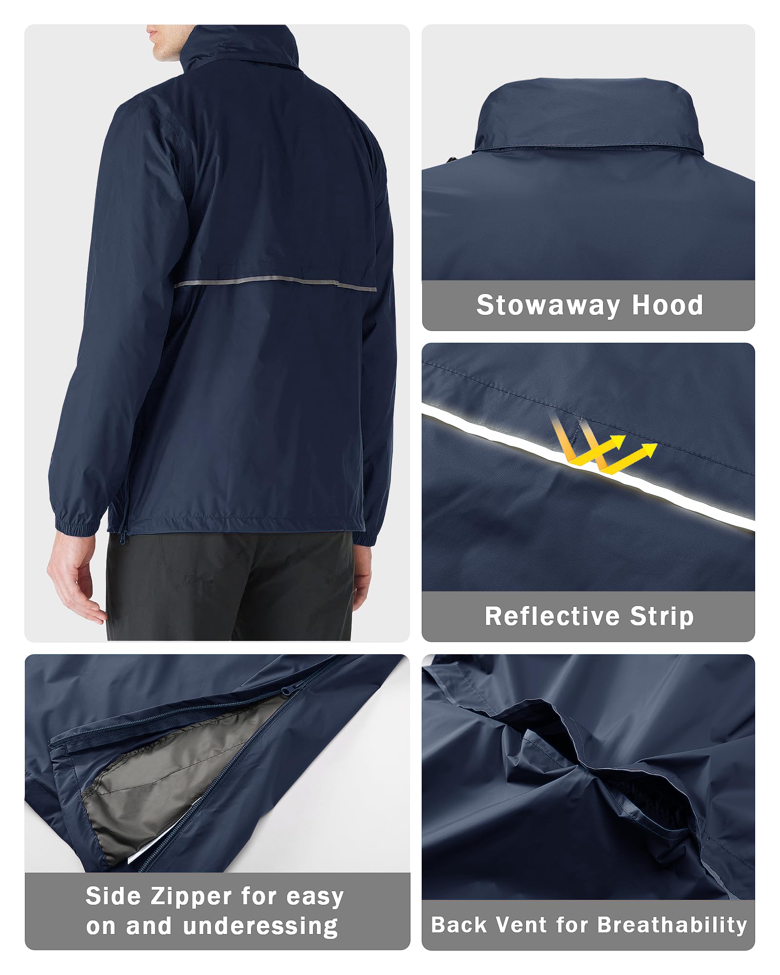 33,000ft Chubasquero para hombre, ligero, impermeable, plegable, con capucha y reflector para bicicleta, senderismo al aire libre
