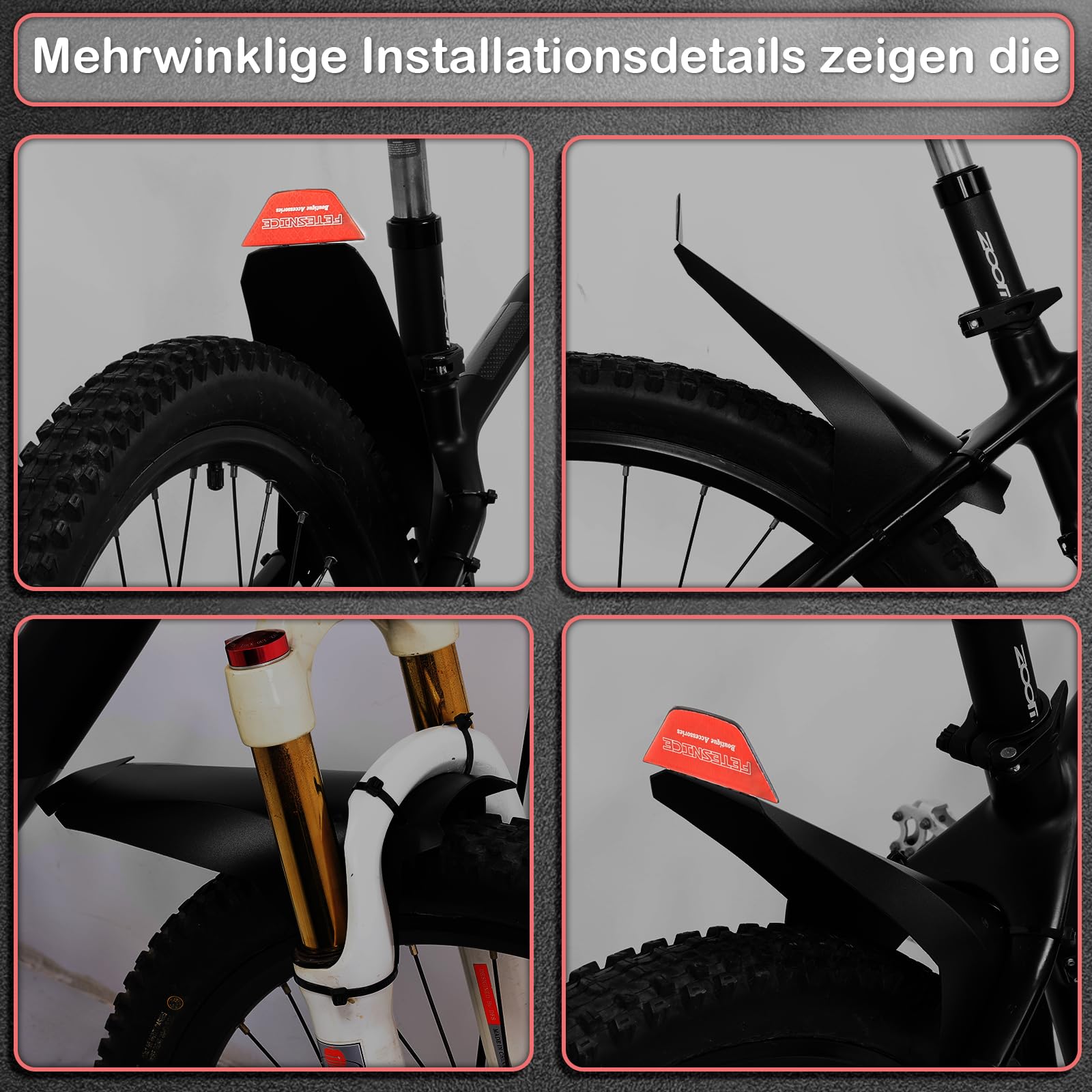 FETESNICE 2 pezzi parafanghi per mountain bike con adesivi riflettenti, parafanghi anteriori e posteriori per ruote da 20" a 29", leggeri e resistenti per mountain bike, e-bike, gravel bike e fatbike.
