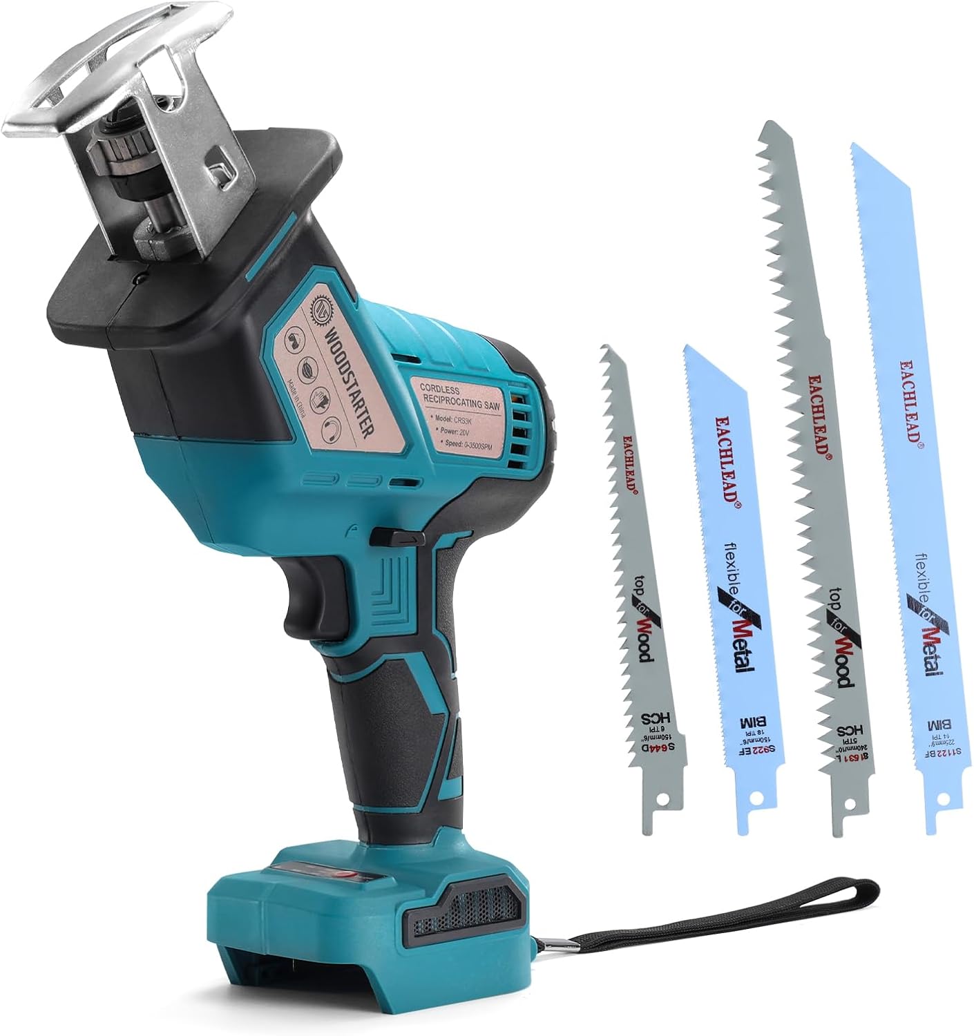 Cordless Reciprocating Saw, 3500 SPM, Brushless Motor, 4 Blades, Tool‑Free Blade Change, Portable for Wood & PVC Cutting, compatible with Makita Battery(Battery Not Included)