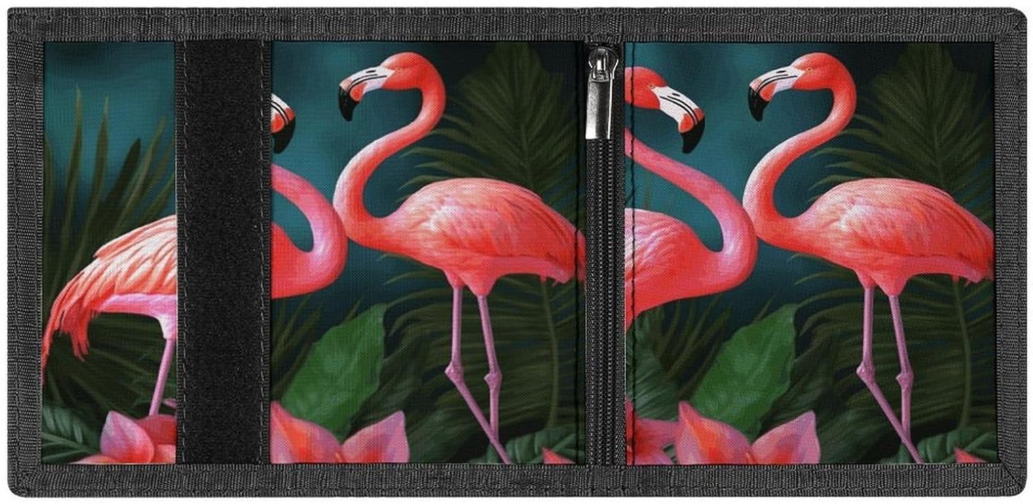 Flamingo Flowers Wallet for Men Women Zipper Travel Wallets Stylish Trifold Wallets with Large Capacity Bifold Wallet