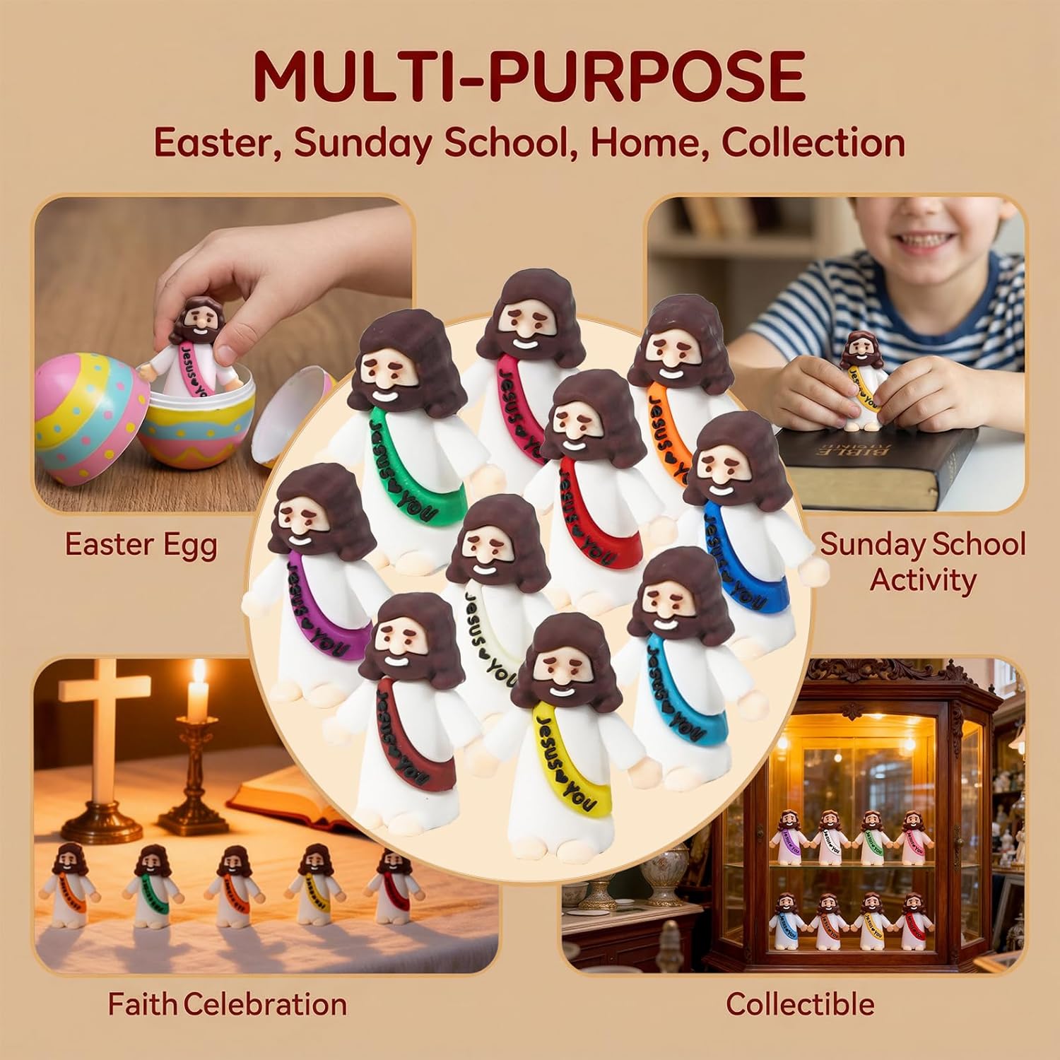 Little Jesus Figures Easter Religious Toys - 300PCS Mini Jesus Figurines in Bulk, 10 Colors Baby Jesus, Tiny Jesus Figures for Christian Party Favors Gift, Sunday School, Church Celebrations