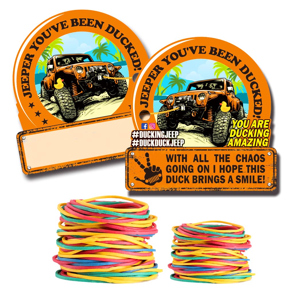 You've Been Ducked Card, Duck Duck Tag, Orange Duck Duck Tags, Ducking Game Card, 35 Pack 2.6 x 2.05" card size, With Round Hole and Rubber Bands