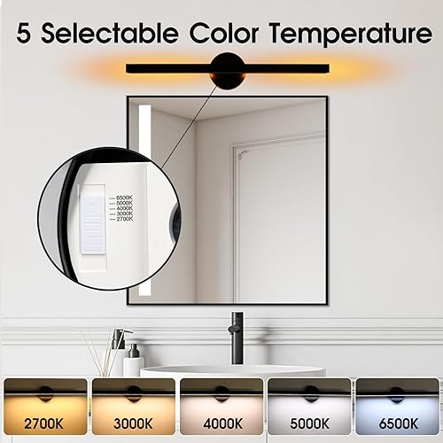 Miniatura 5 de Energetic 5CCT - Iluminación giratoria de tocador con luz nocturna, lámpara de pared negra de 15 W sobre espejo, barra de iluminación LED de