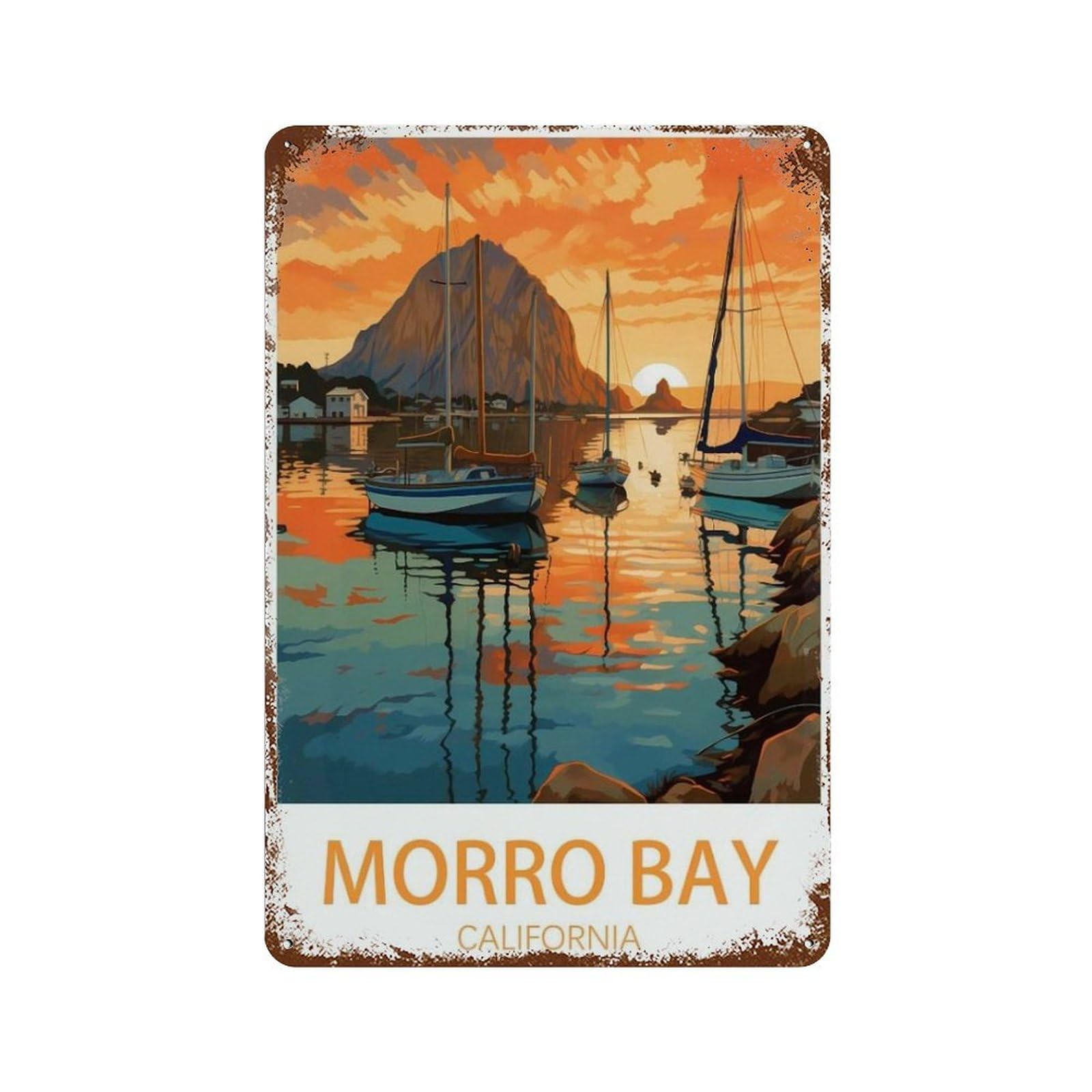 Pgcksk A3 Vintage Metal Tin Sign，Morro Bay California，Metal Wall Decor Decorative Tin Sign Art Plaque Poster For Home Kitchen Bar Coffee Shop Club Decoration(20X30cm）8X12 Inch-N78