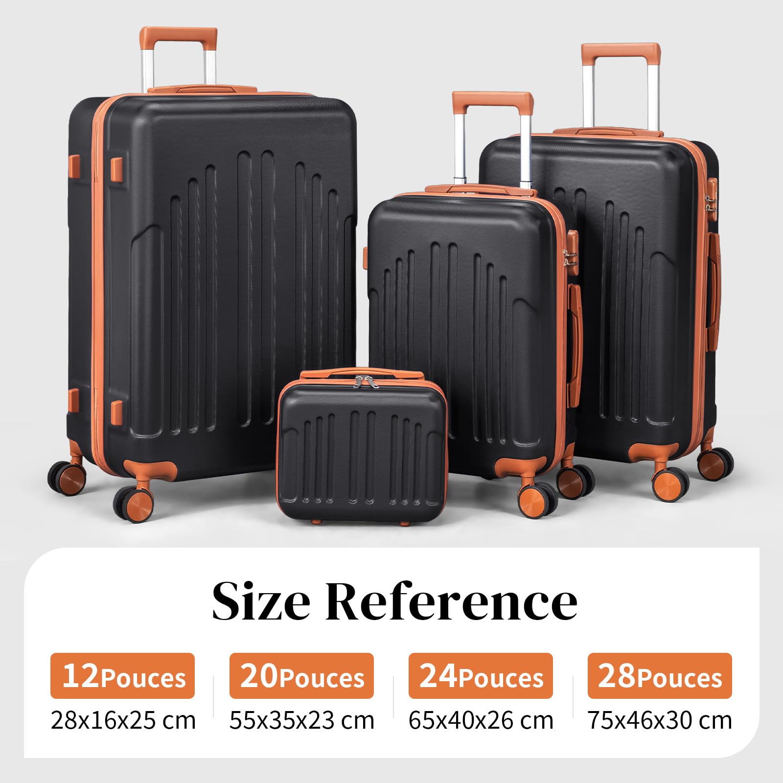 LEADZM Juego de Maletas de 4 Piezas con Neceser (Negro-Marrón) | Maletas de Viaje Grandes 23 Kilos, Maleta Cabina, Mediana, Maleta de Viaje
